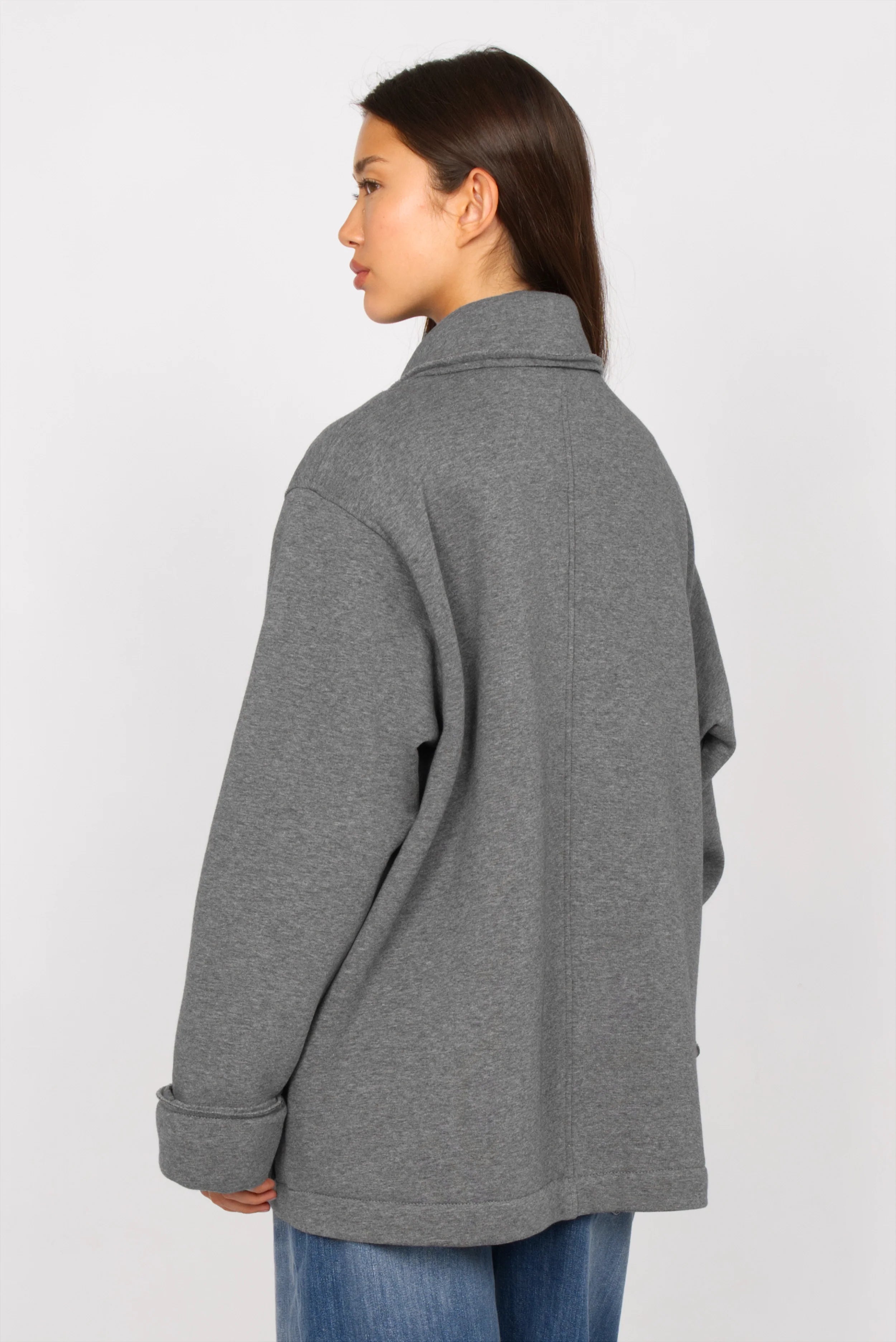 HELIEE Oversized Sweat-Kurzmantel grauer Kurzmantel mit Reverskragen und doppelreihigen Knöpfen, gebürstete Innenseite und aufgesetzte Taschen