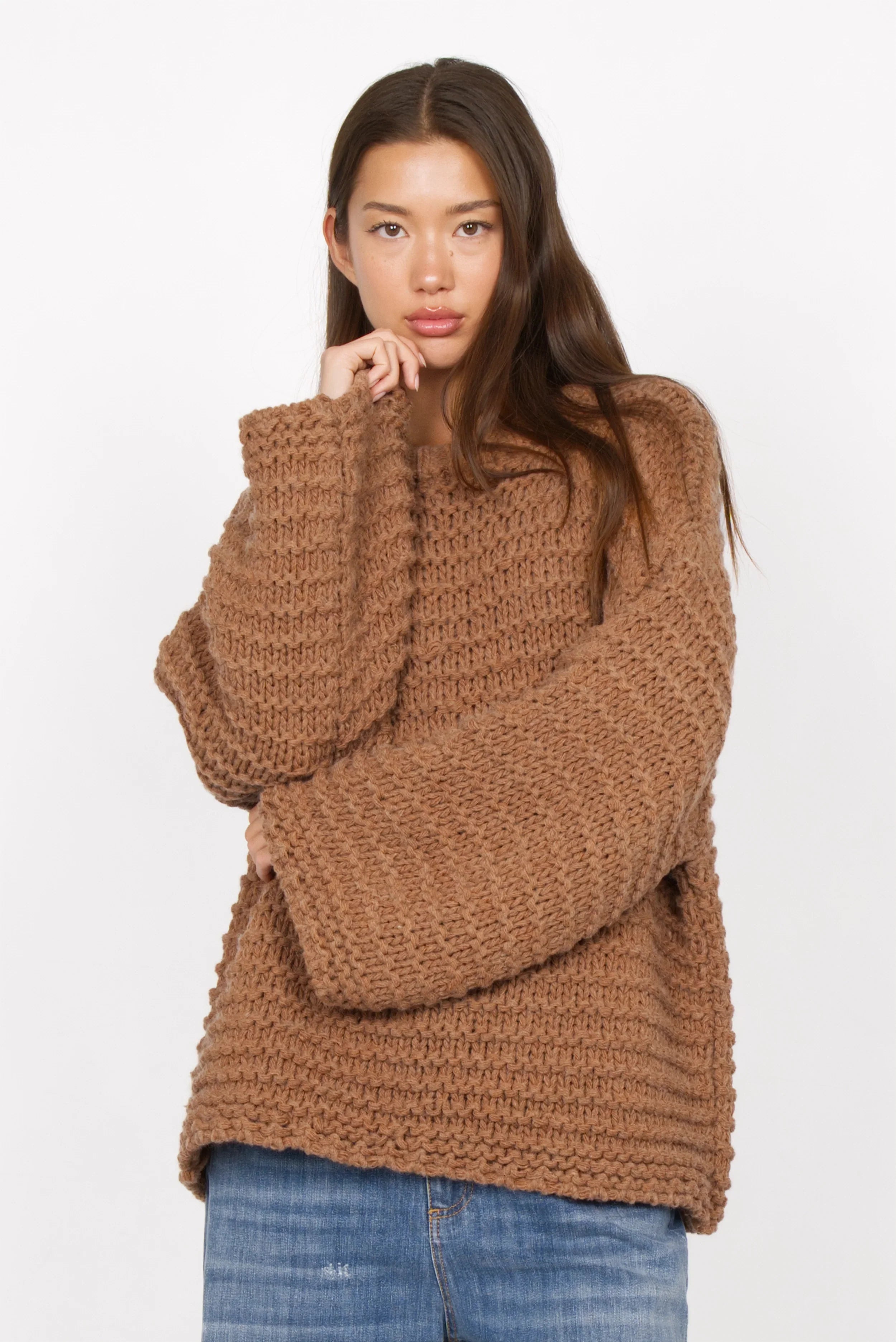 VAILE Oversized Grobstrick Pullover braun Chunky-Knit Rundhals locker oversized