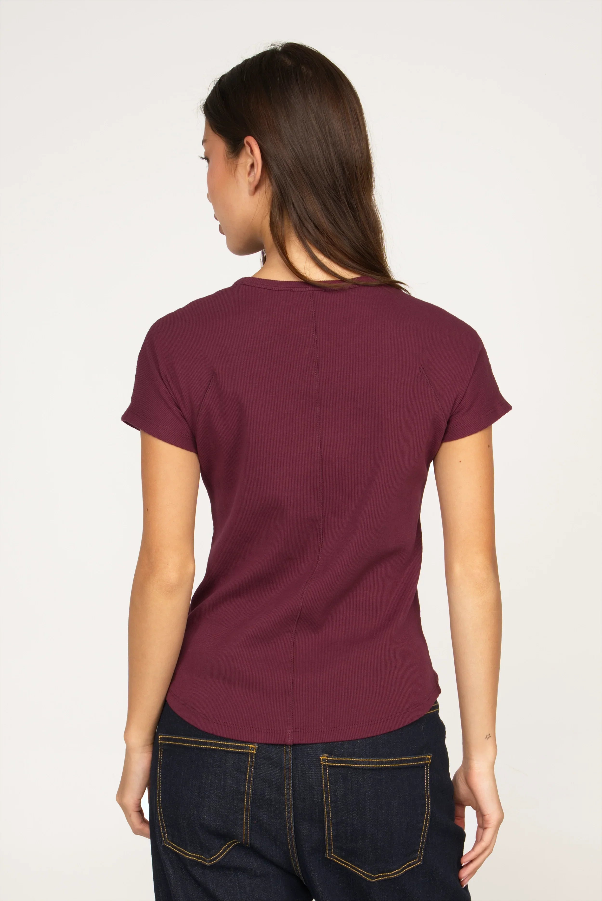TASYA Geripptes Shirt slim fit ribbed cotton tee with decorative seams and round neckline