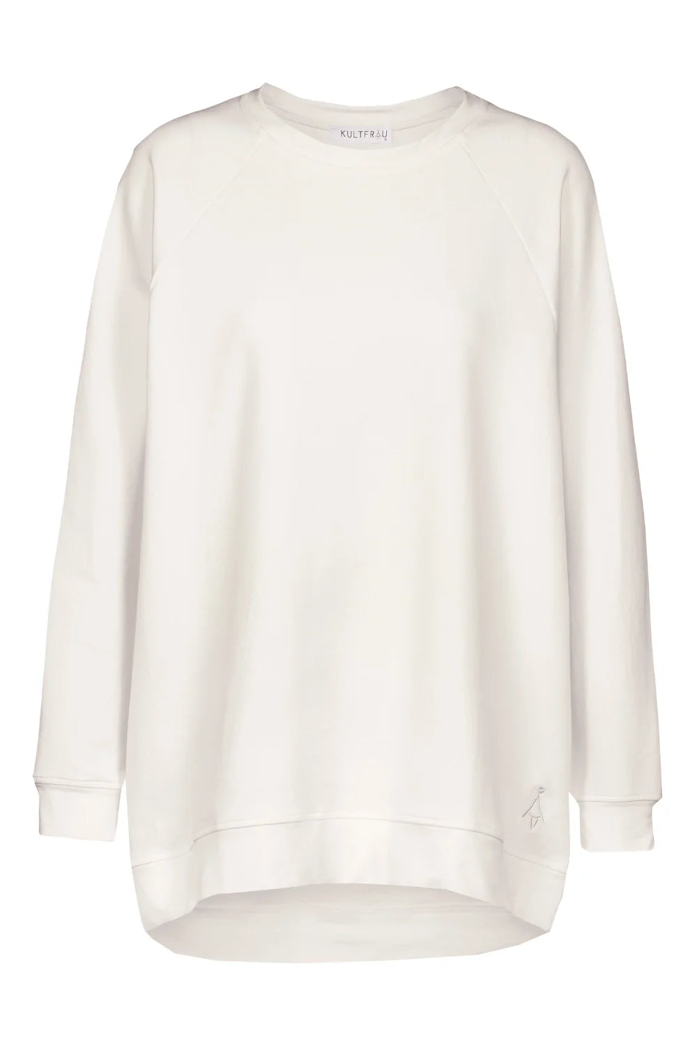 GRACEY.K Sweater in Weiß, lässiger Oversize-Longsweater mit Rundhalsausschnitt und Logo-Stickerei.