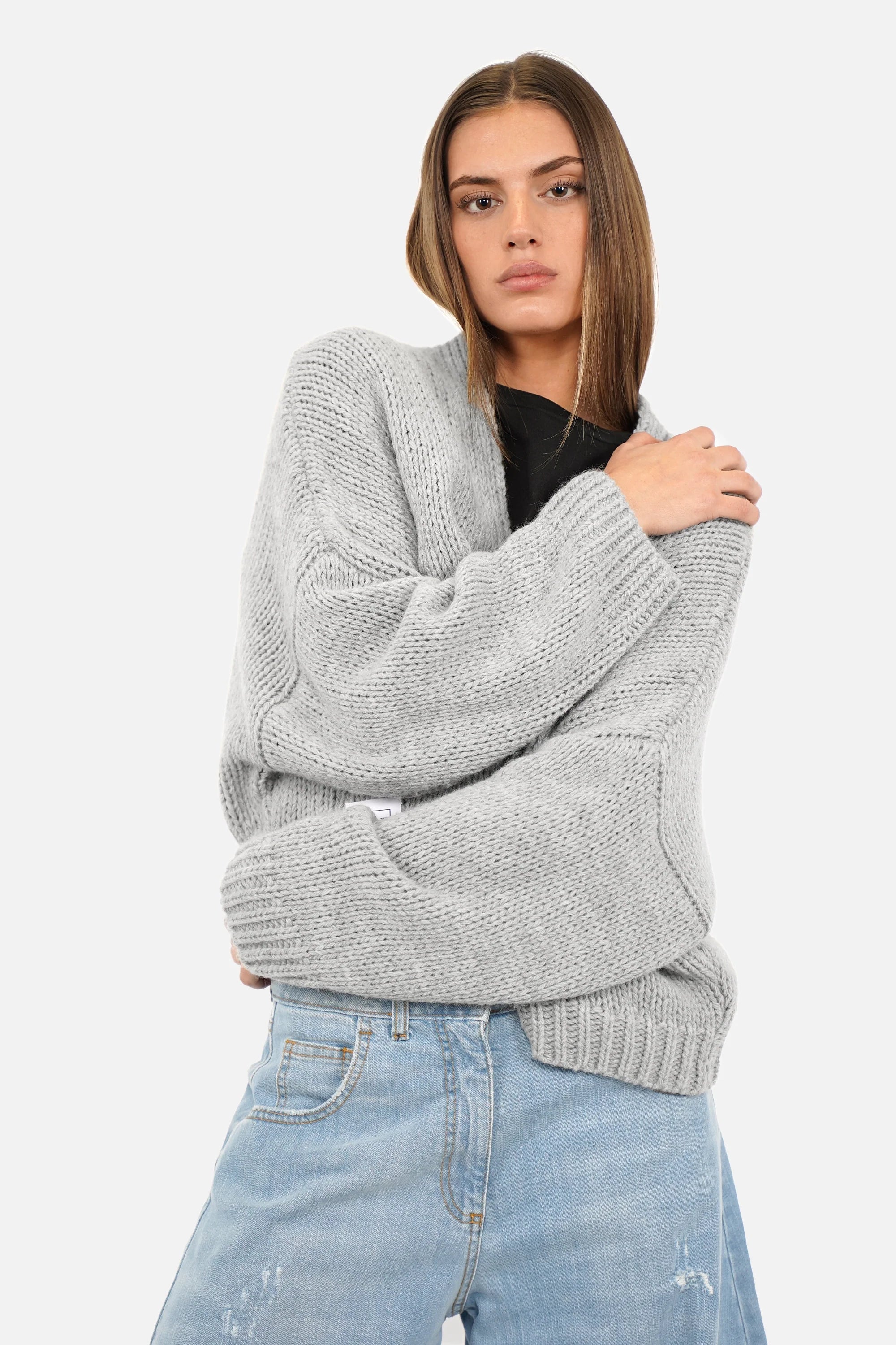 ALIXA Cropped Strickcardigan mit Schalkragen und Oversize-Fit aus weichem Woll-Mix in verkürzter Silhouette