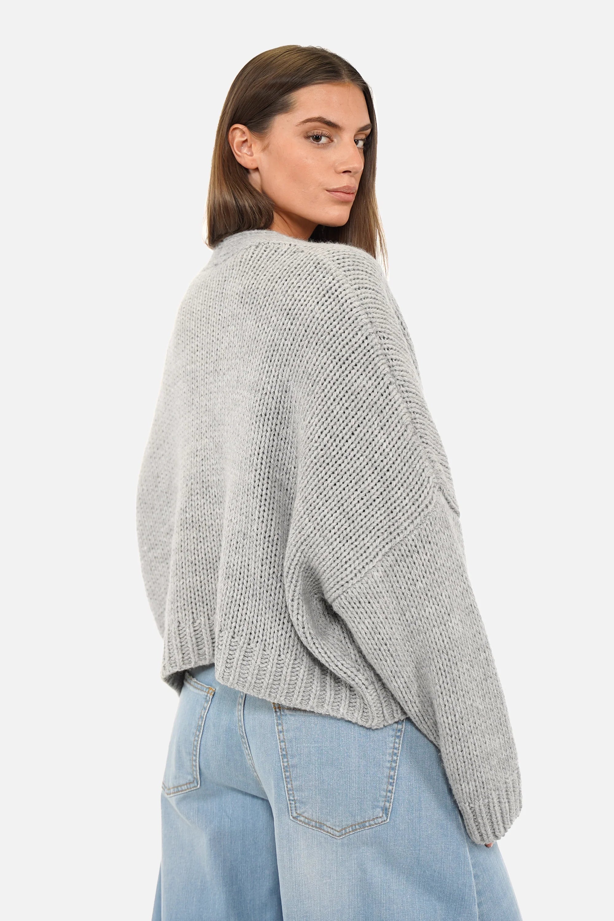 ALIXA Cropped Strickcardigan mit Schalkragen und Oversize-Fit aus weich strukturiertem Woll-Mix
