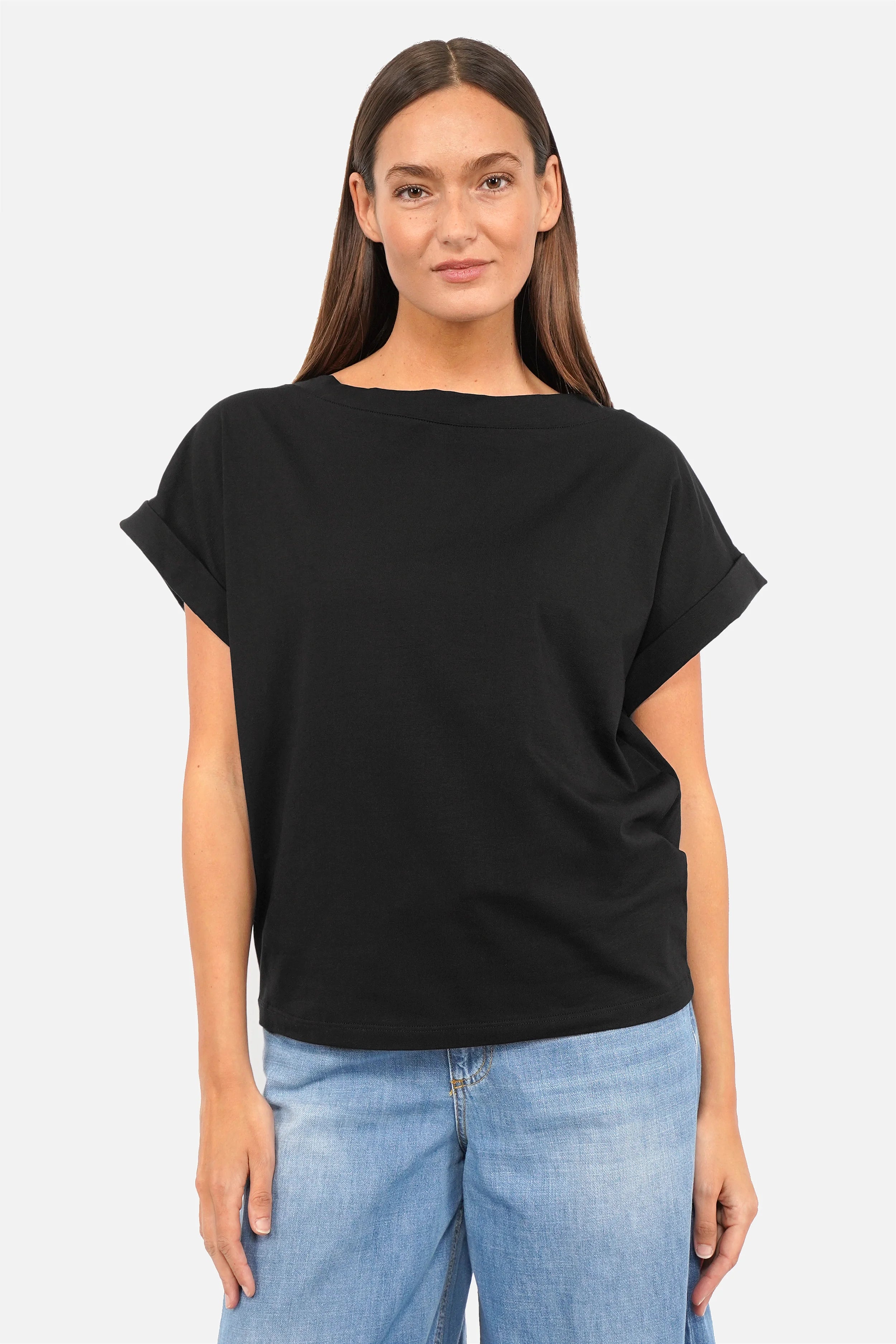 Annelia T-Shirt aus weichem Baumwolljersey mit U-Boot Ausschnitt und Kurzarm in Regular Fit