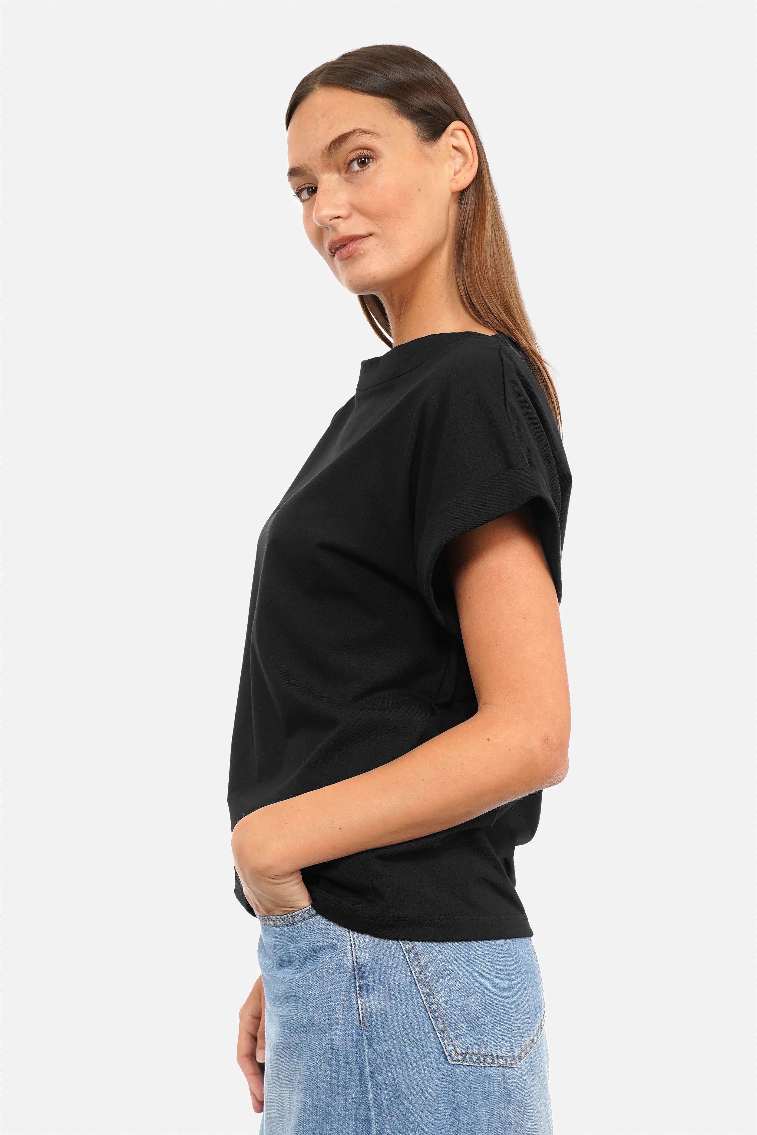 Annelia T-Shirt aus weichem Baumwolljersey mit U-Boot Ausschnitt und kurzärmeligem Kastenform Regular Fit in Größe S