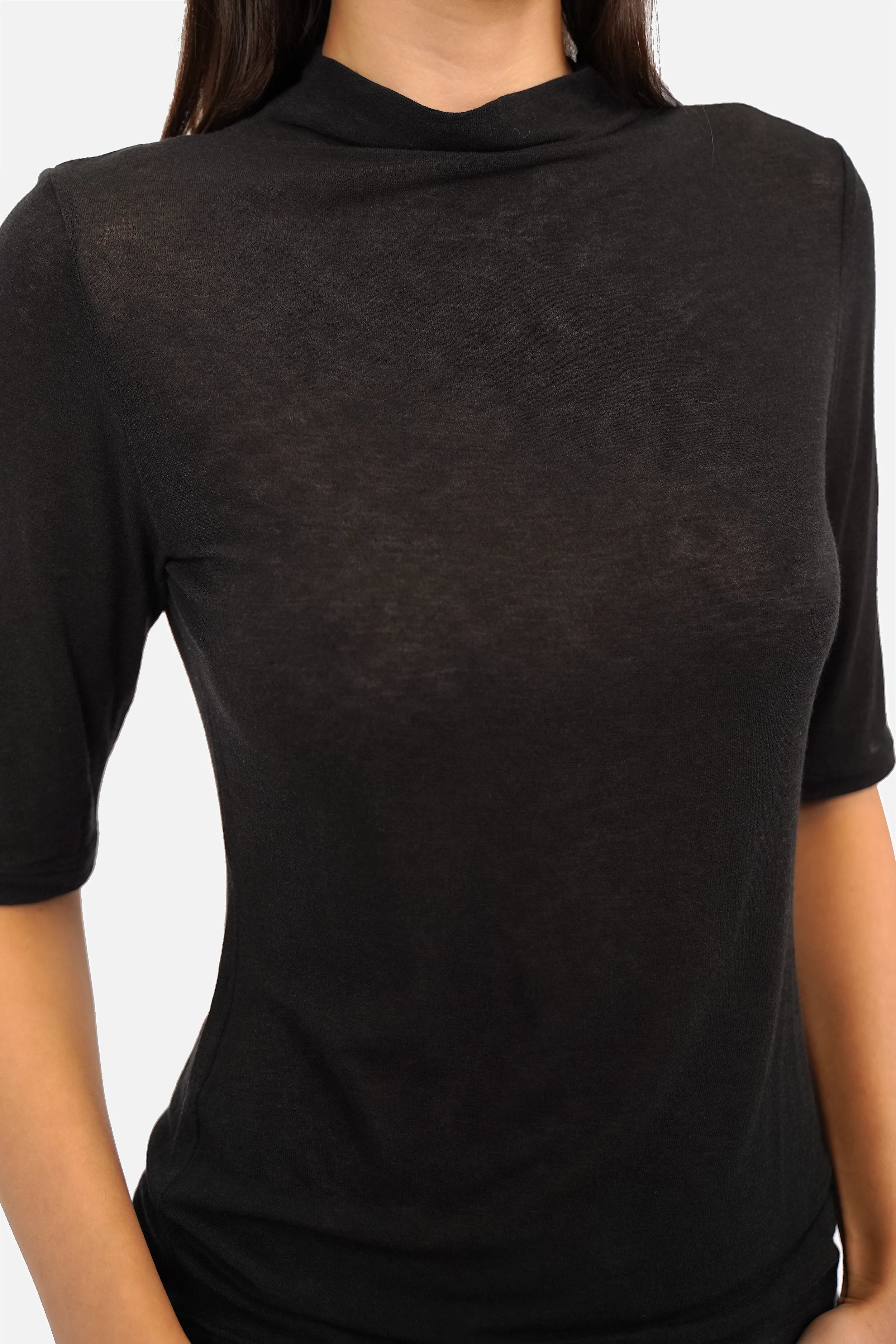 ANJKA T-Shirt aus weichem Kaschmirmix mit Mockneck und halblangen Ärmeln