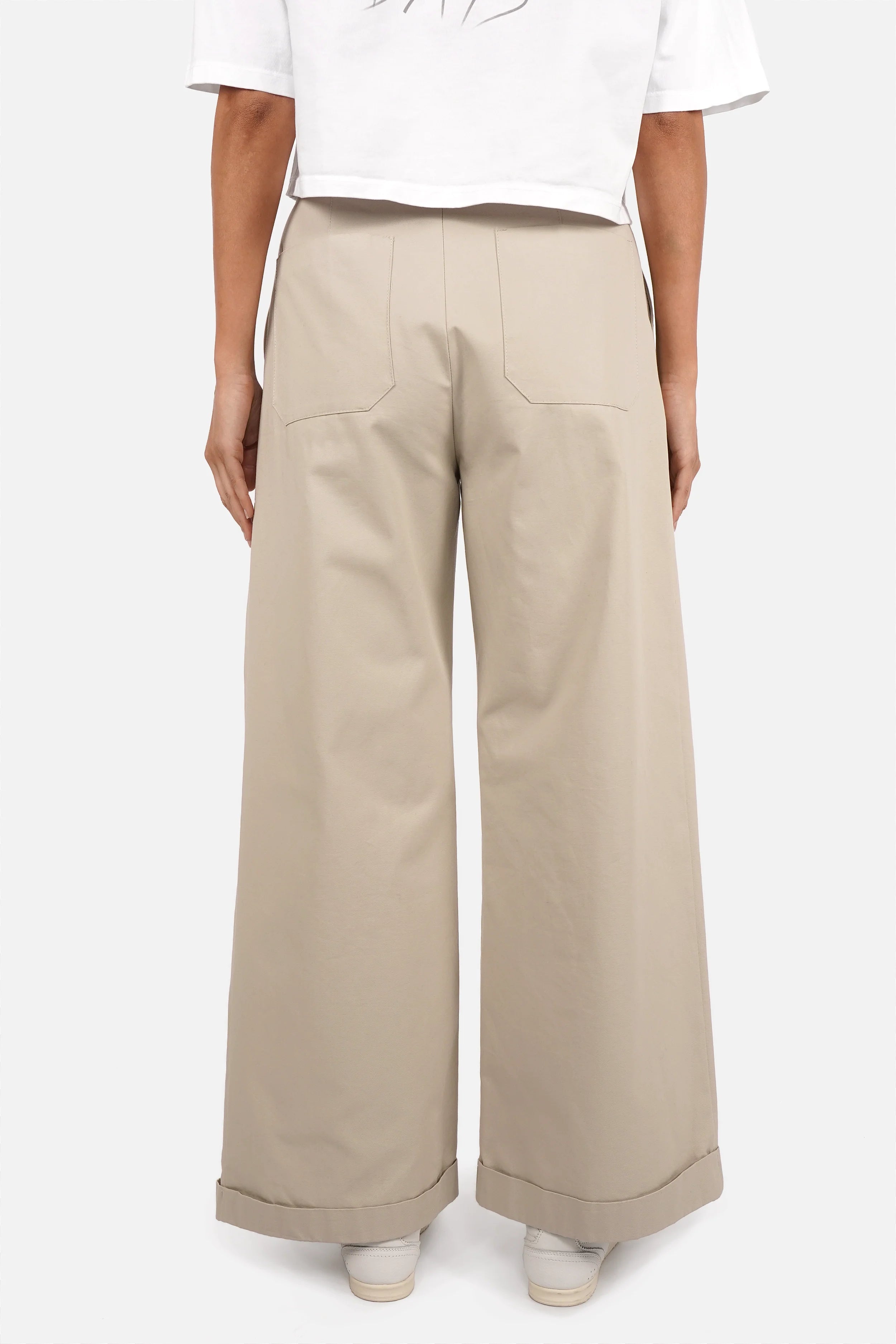 BEYLA Wide Leg Hose high waist wide-leg canvas cotton pants with pockets and cuffed hem in relaxed fit