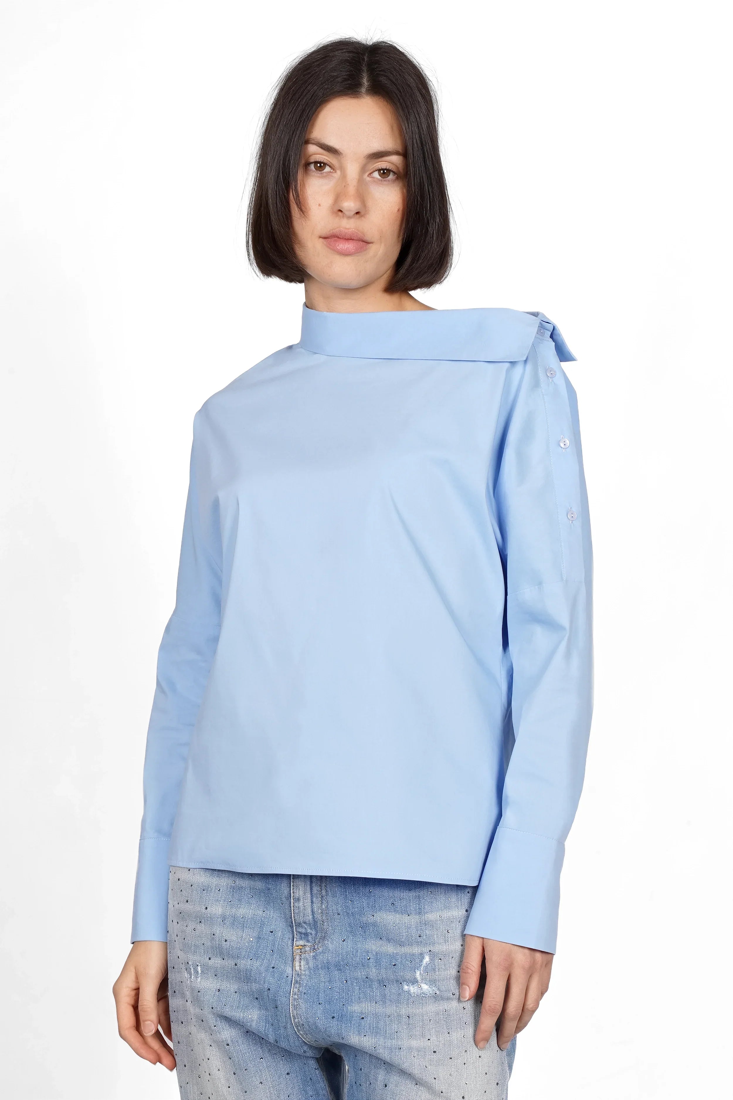 Boni Asymmetrische Bluse mit One-Shoulder-Look und breiten Manschetten