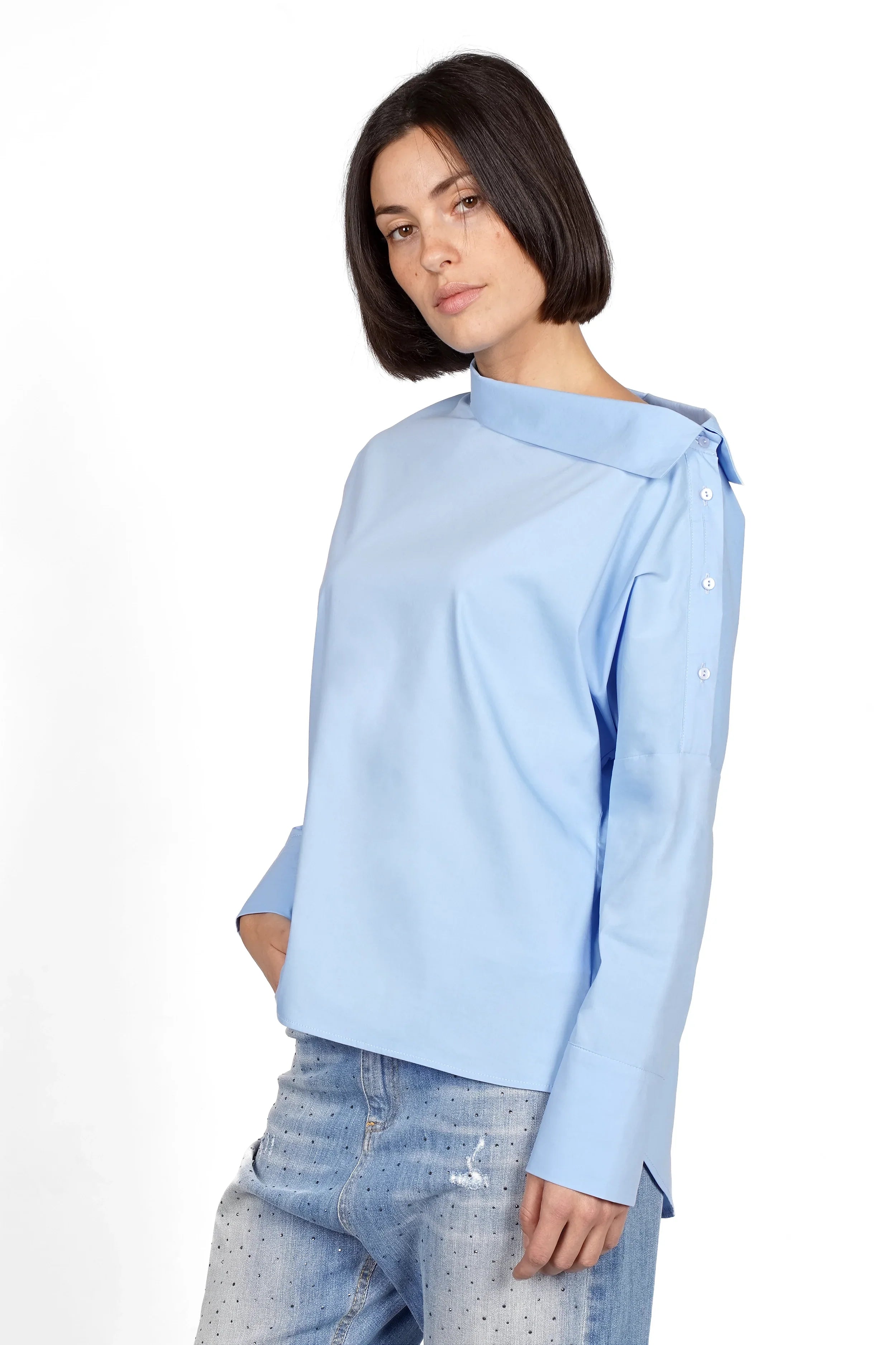 Boni Asymmetrische Bluse mit One-Shoulder-Look und verlängertem Rücken