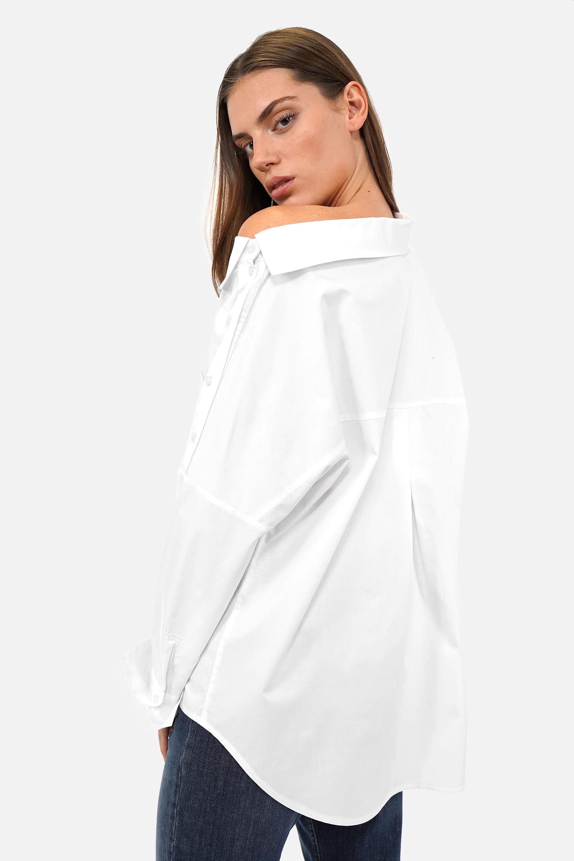 Damenbluse BONI asymmetrisch mit One-Shoulder-Look und verlängertem Rücken