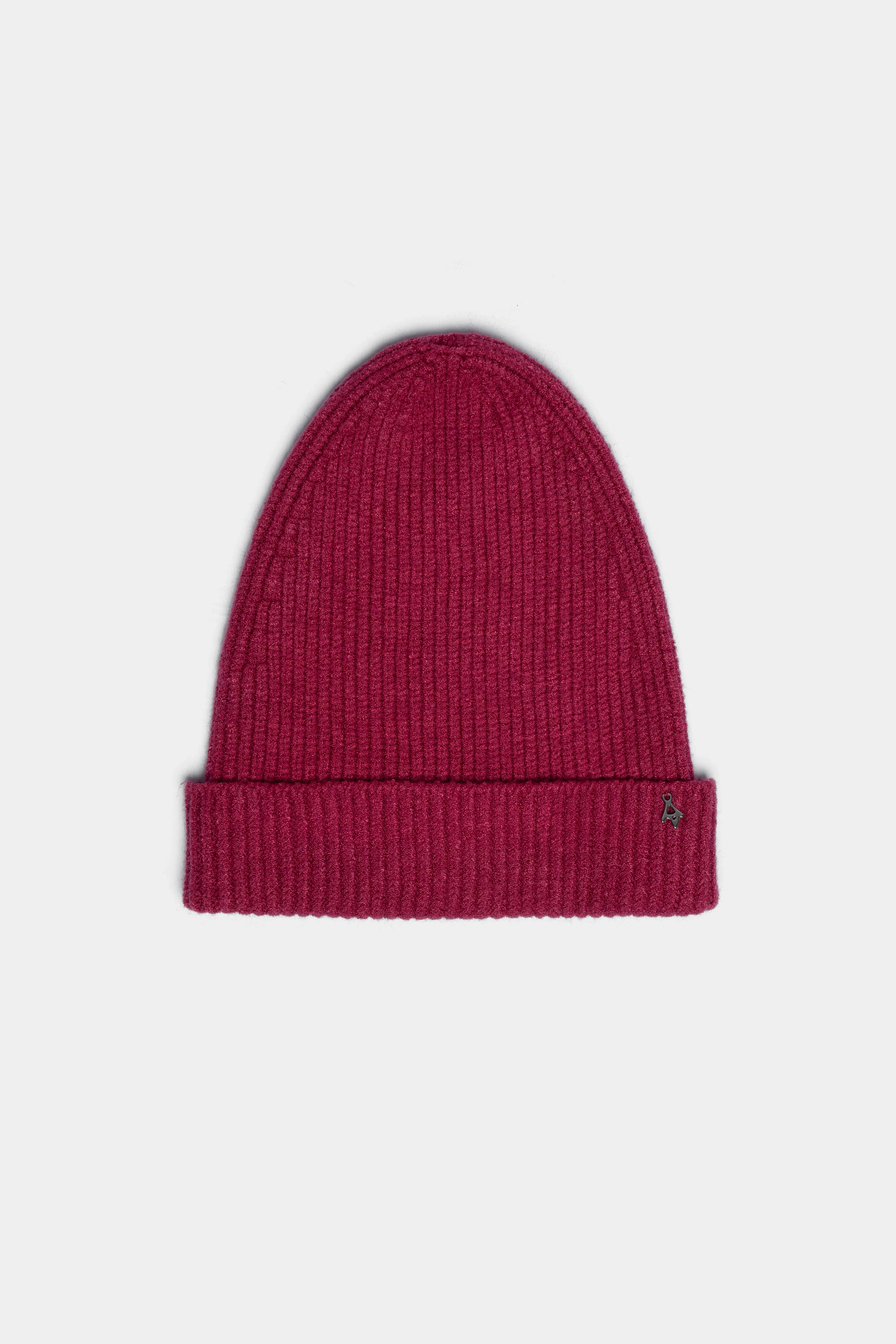 Gerippte Mütze aus weichem Viskose-Mix in Rot mit breitem Umschlag und elastischem Strick