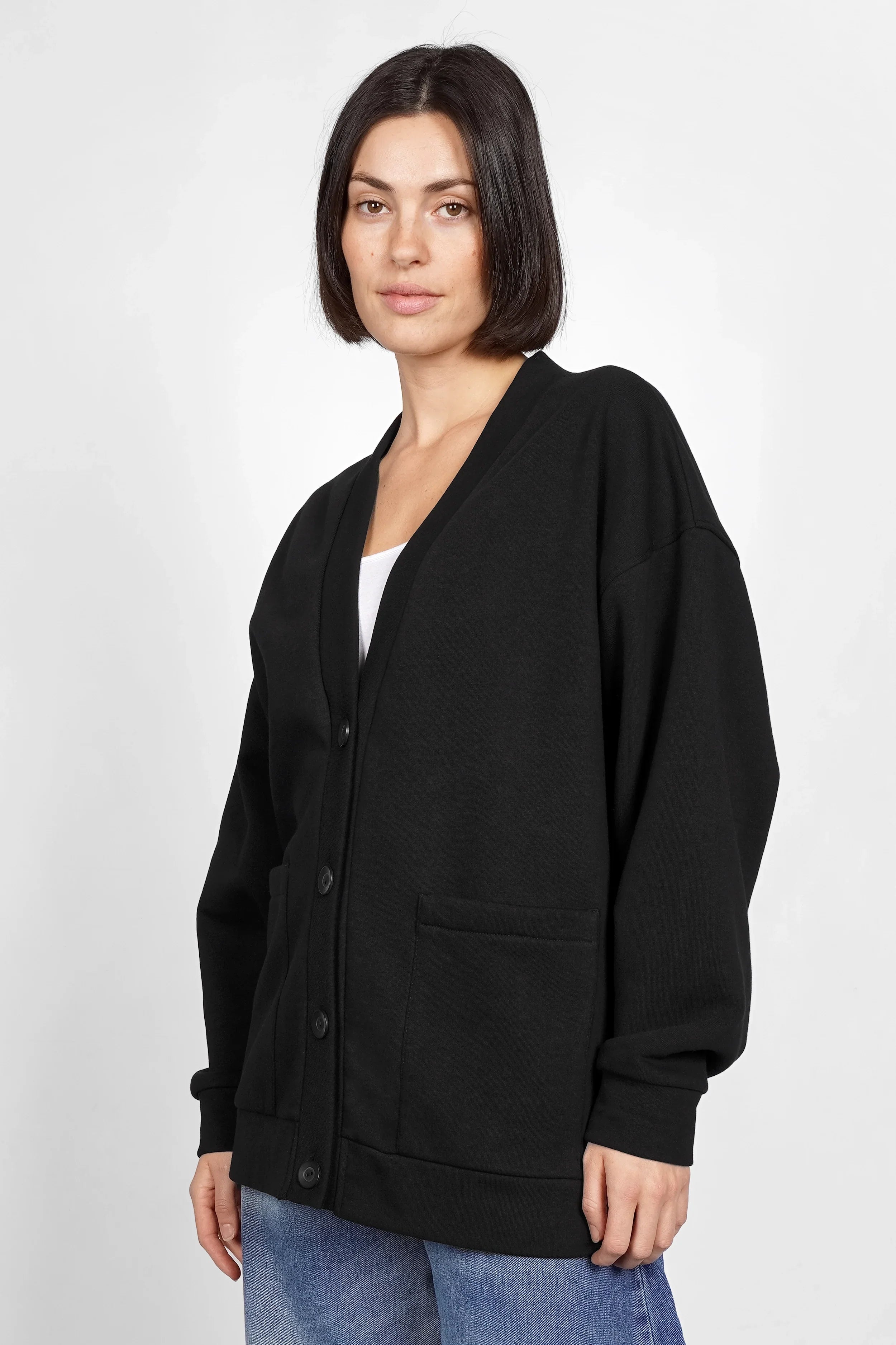 Relaxed Fit Sweatjacke aus softem Material mit Knopfverschluss und aufgesetzten Taschen