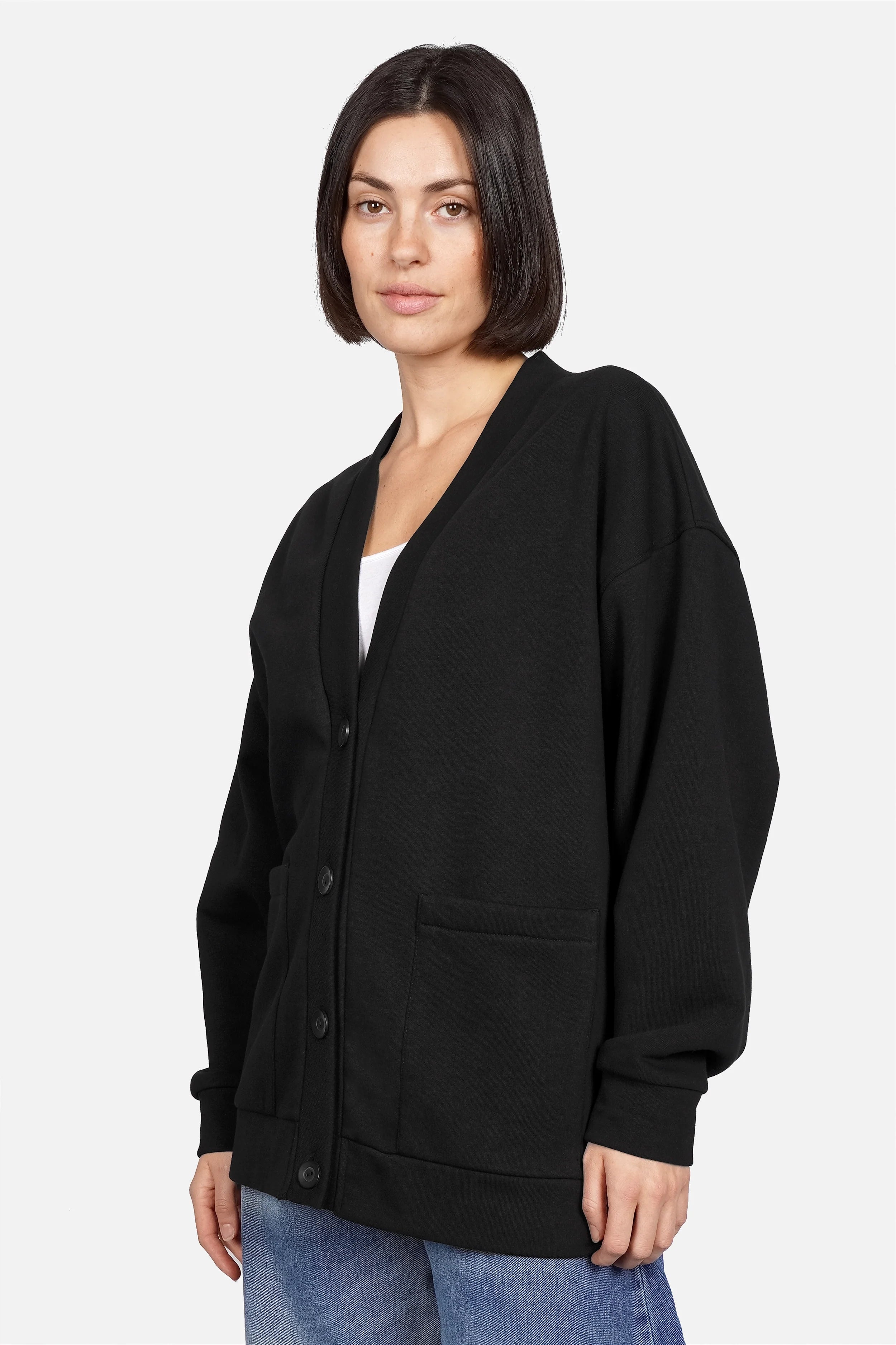 CERYS Relaxed Fit Sweatjacke mit gebürsteter Innenseite und Knopfleiste, offen oder geschlossen tragbar