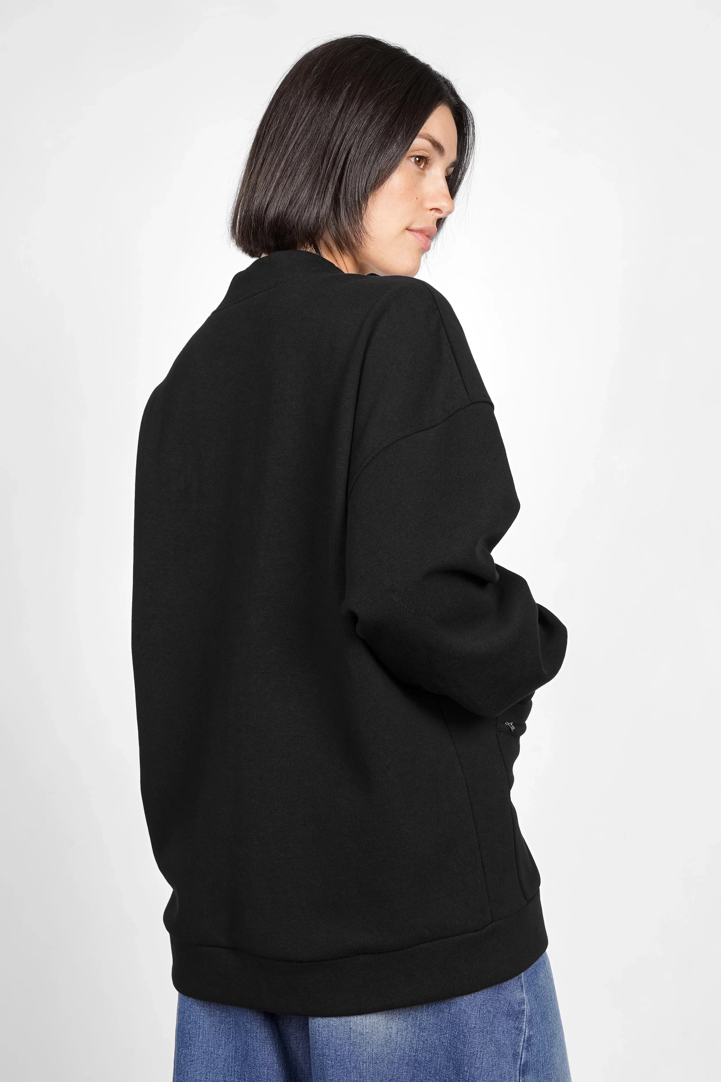 Relaxed Fit Sweatjacke CERYS mit gebürsteter Innenseite, durchgeknöpfter Knopfleiste und aufgesetzten Taschen