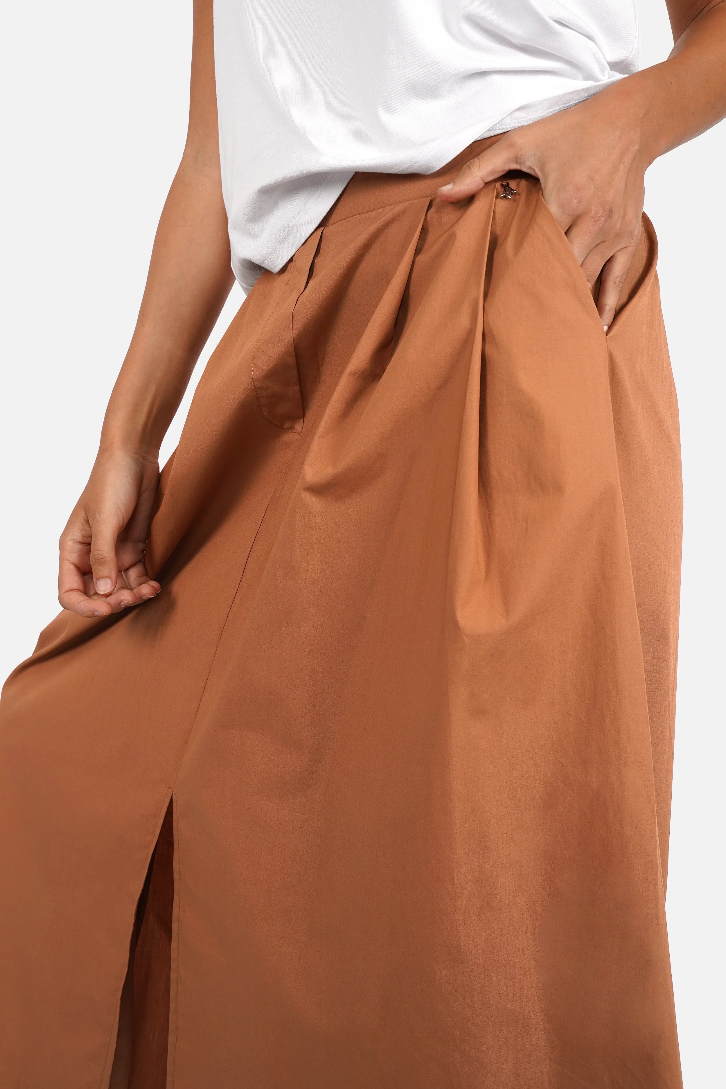 CHIKY Popeline Rock in A-Linie mit elastischem Bund und seitlichen Taschen, midi Länge, Relaxed Fit
