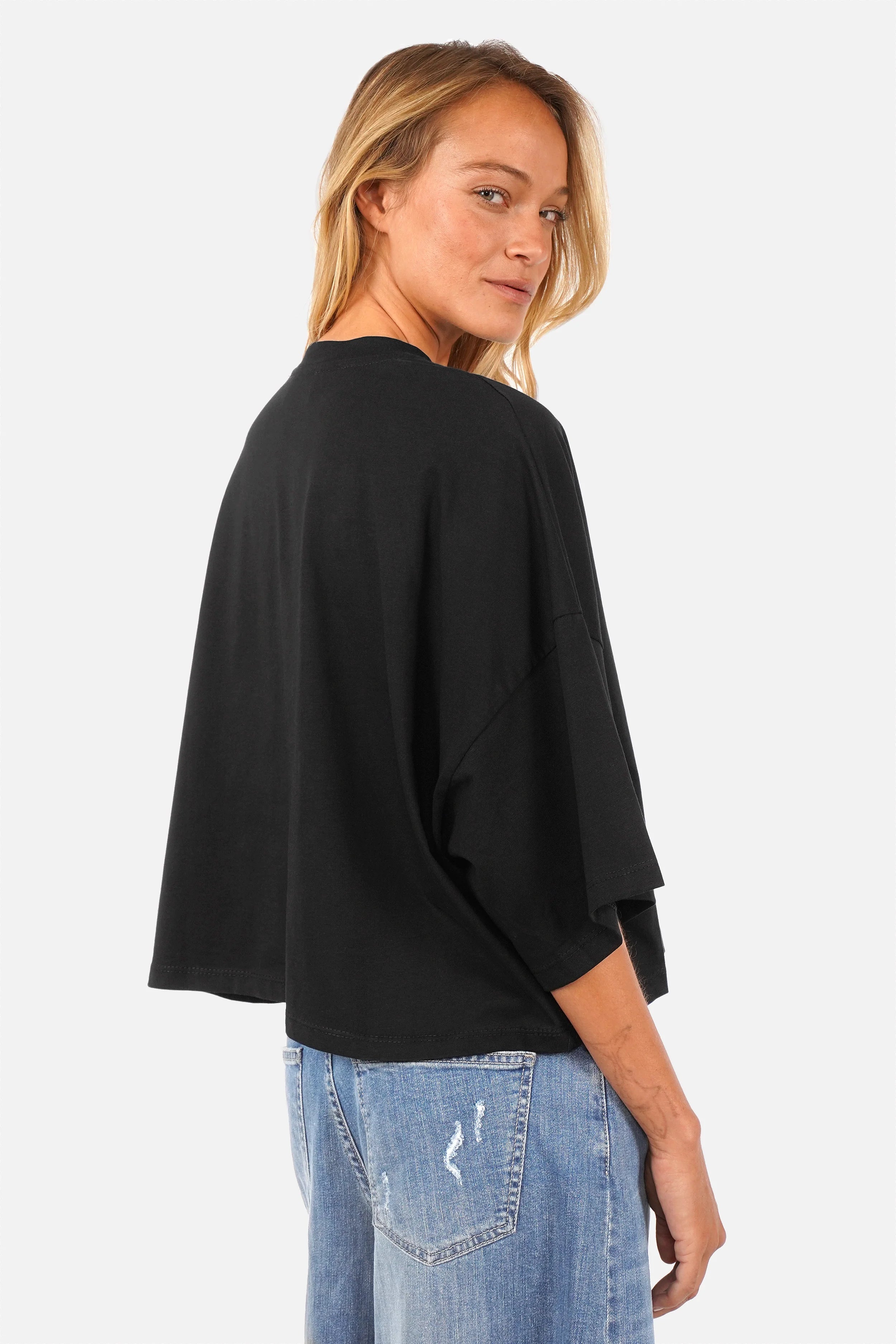 DELUUN T-Shirt aus reiner Baumwolle mit Rundhalsausschnitt und oversized Fit, kastenförmig und verkürzte Länge