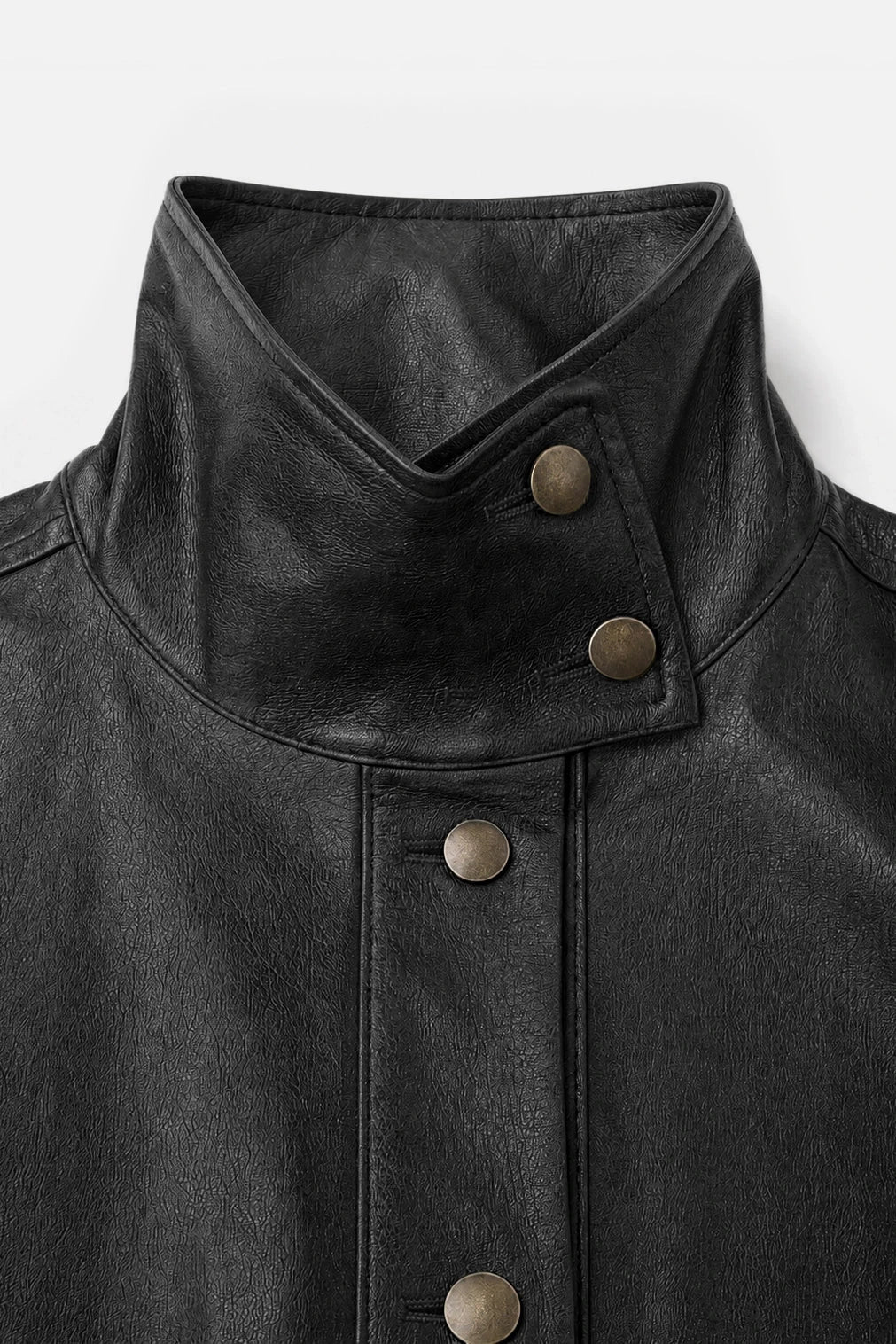 DERA Utility Blouson in Lederoptik mit Stehkragen, Pattentaschen und Druckknopfleiste, lässige Blouson-Silhouette
