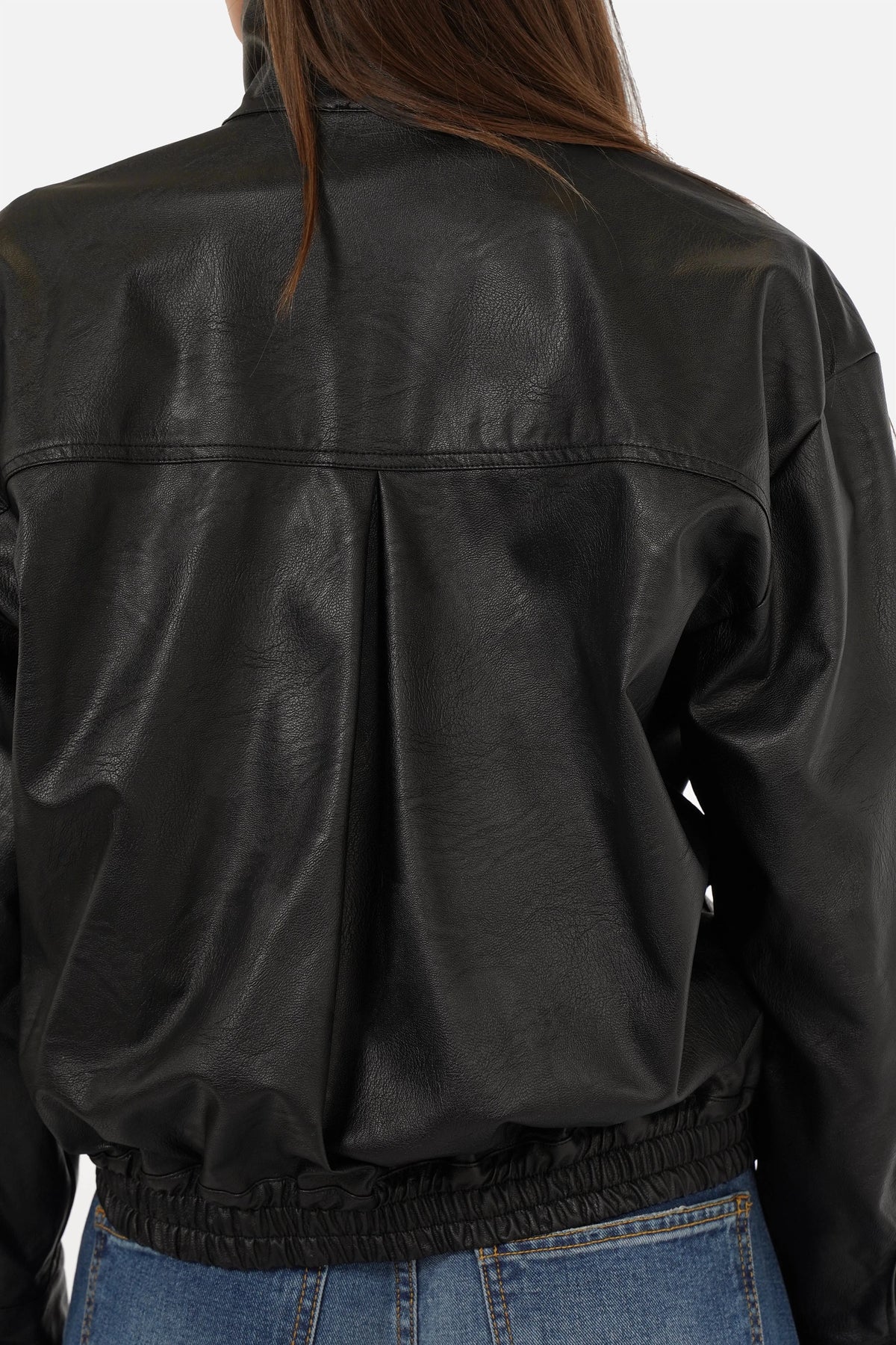 DERA Utility Blouson in Lederoptik mit Stehkragen, Druckknopfleiste und Pattentaschen