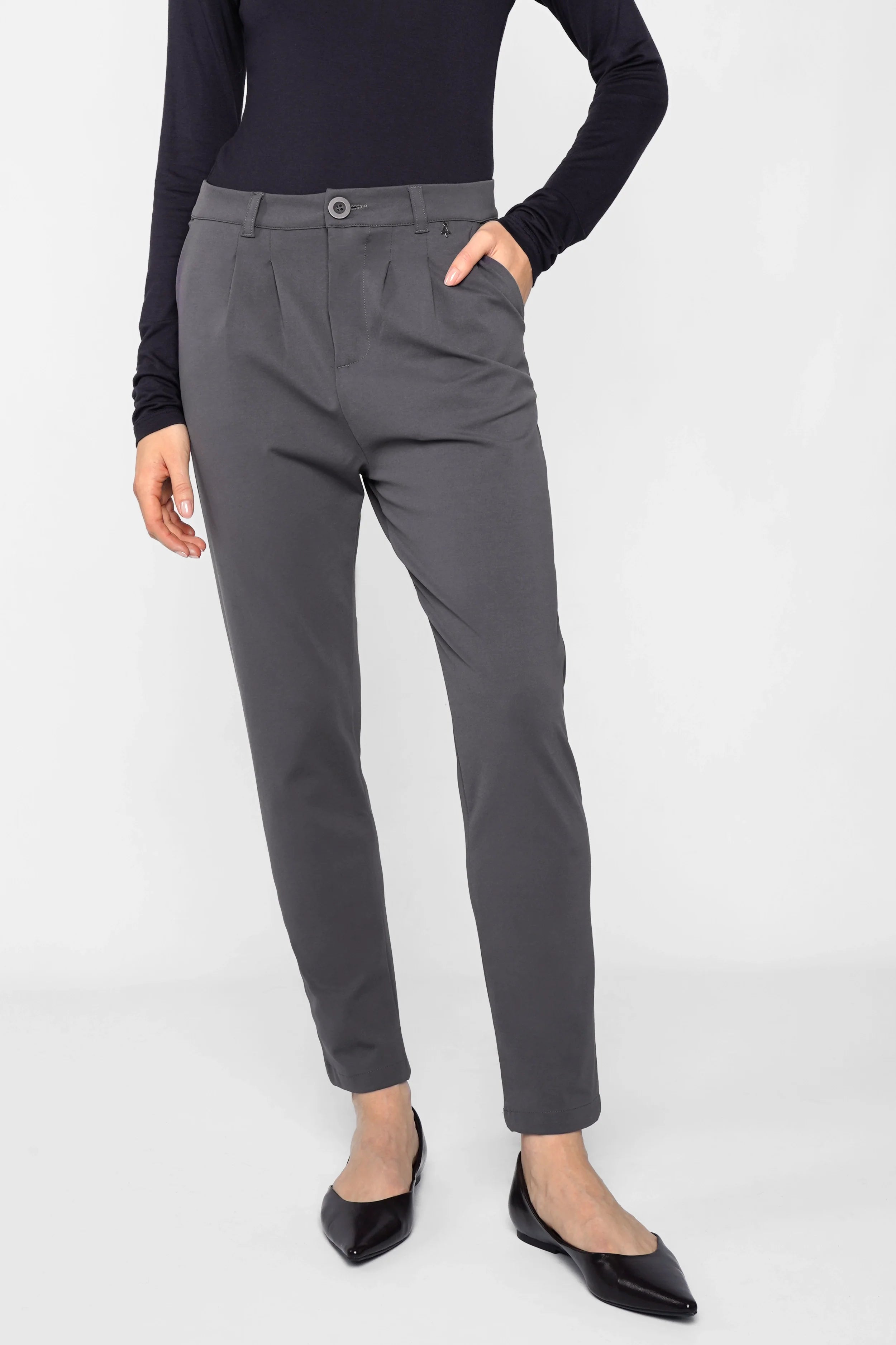HEALENA Tapered Pants graue Hose mit schmalem Bein in modernem Tapered Fit für Damen