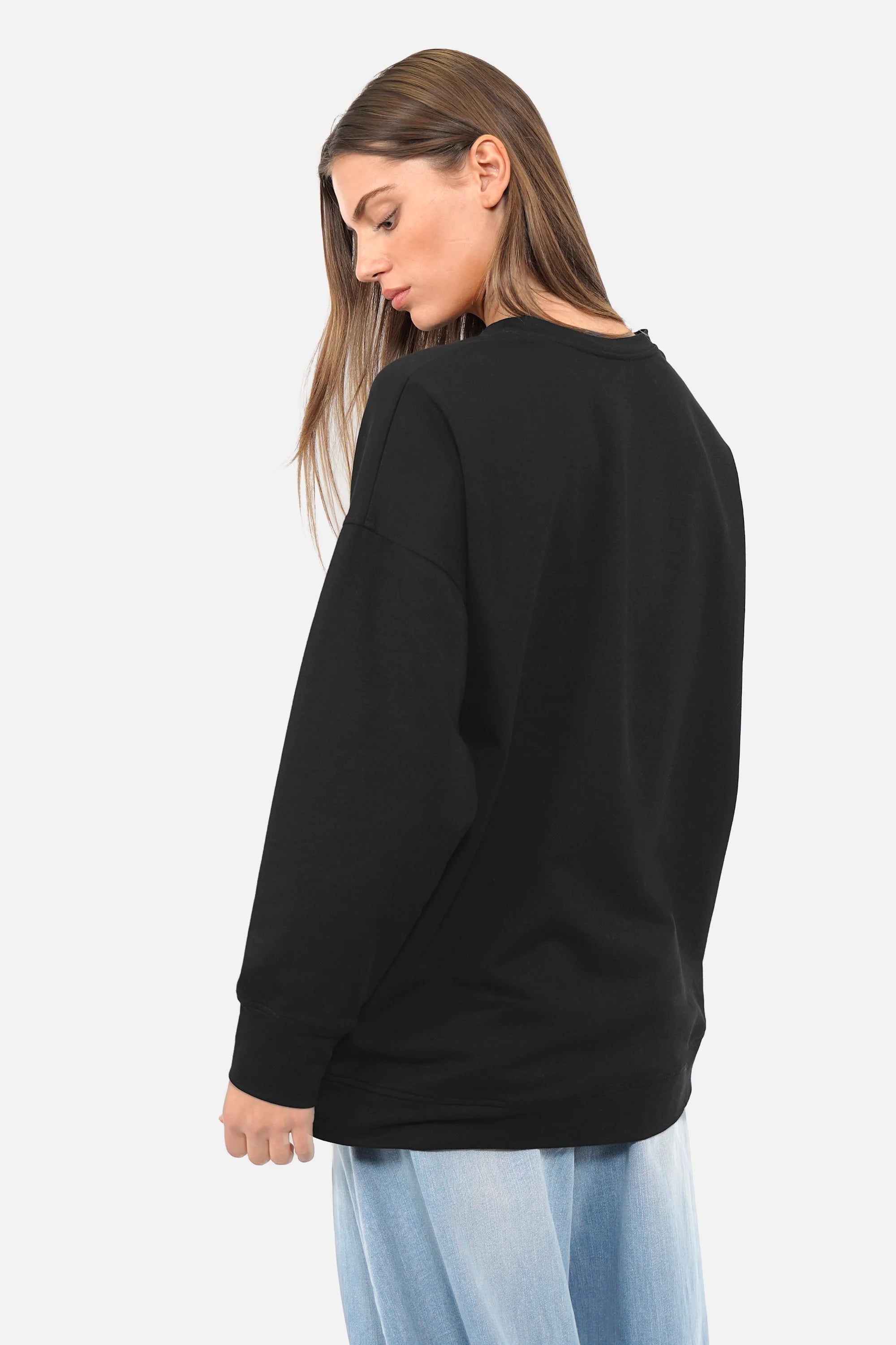 Oversize Sweater aus weichem Baumwoll-Sweat mit Rundhalsausschnitt und überschnittenen Schultern in A-Linie