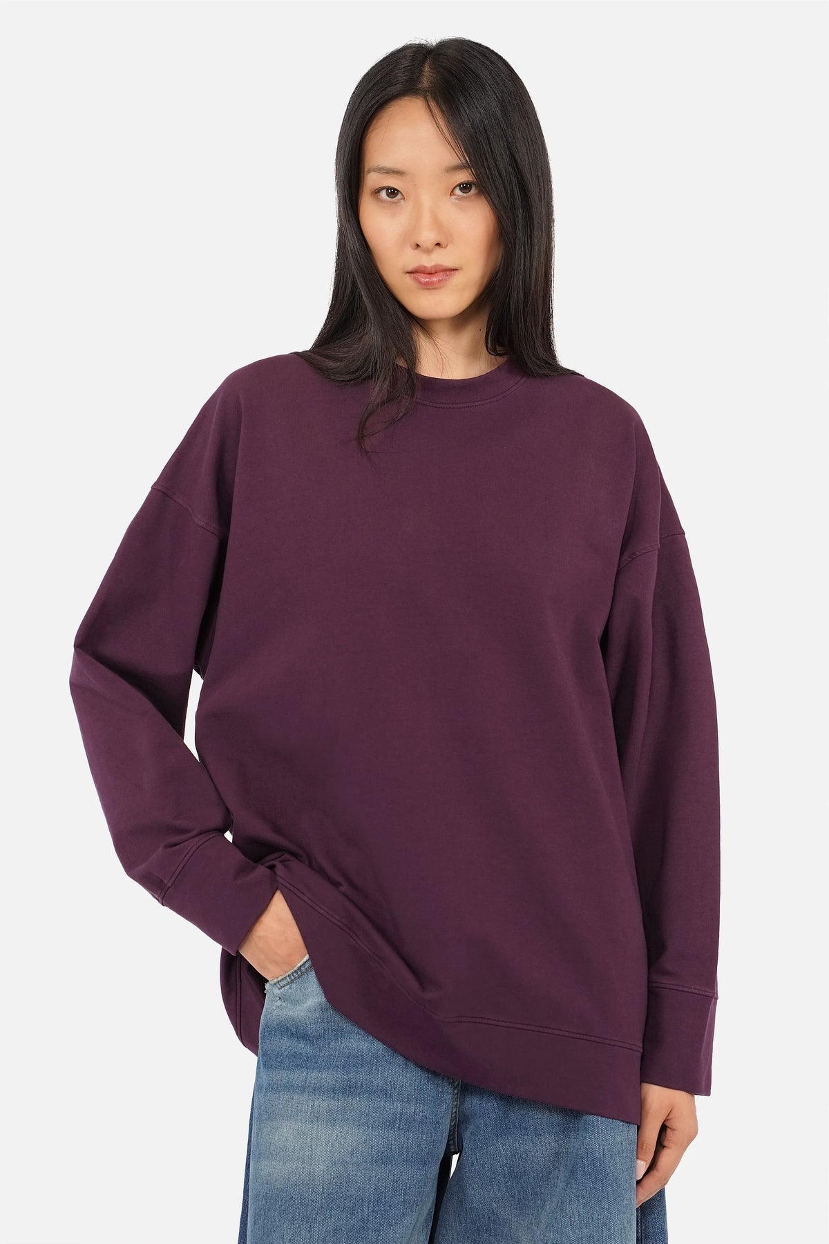 EIREL Relaxed Sweater leichter Sweatpullover mit Rundhalsausschnitt und ton-in-ton Logo in weichem Stoff
