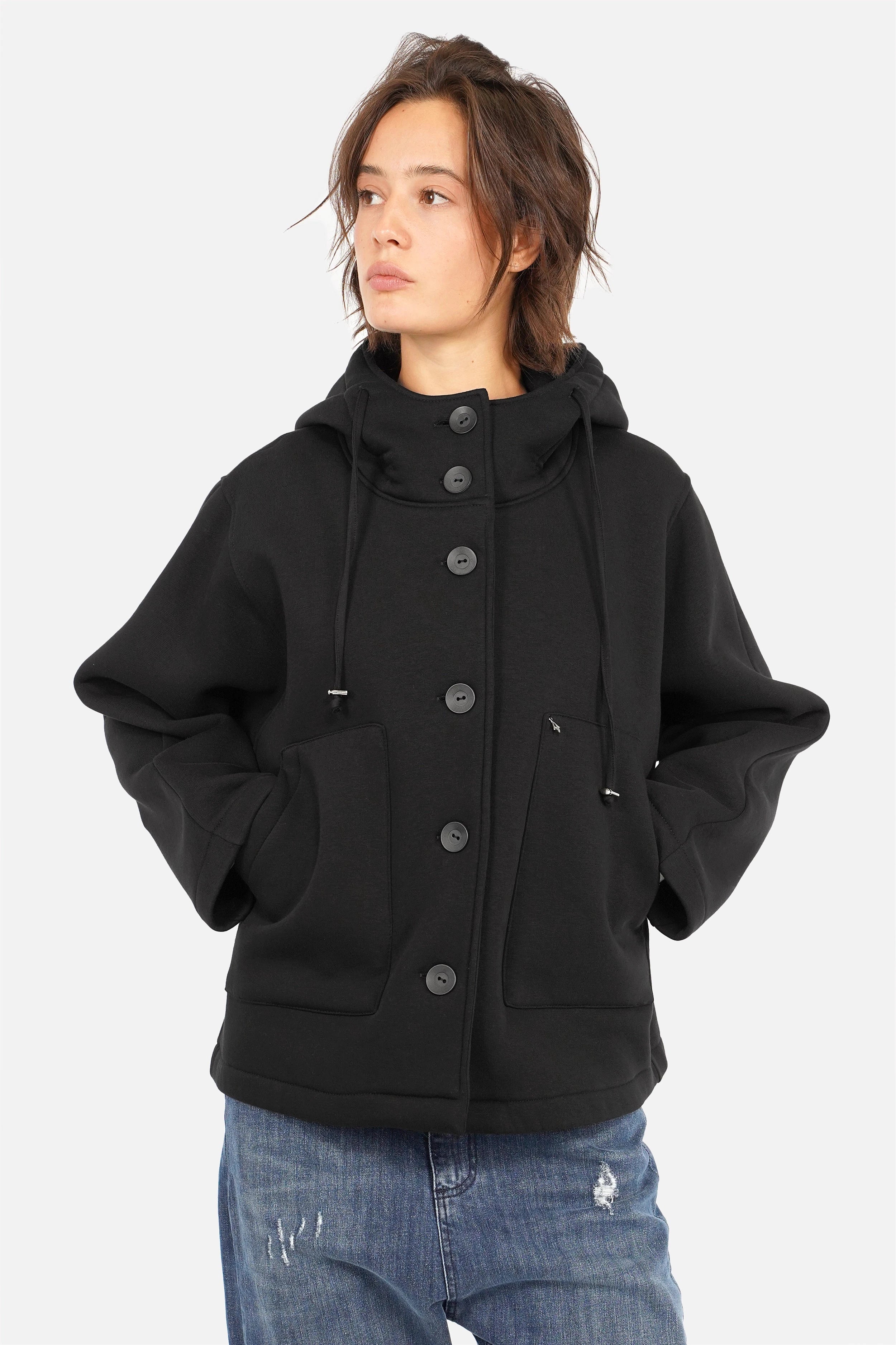 ELFA Sweatjacke mit Kapuze aus weichem Jersey, Kordelzug, Knopfleiste und Kängurutaschen, entspannter Schnitt
