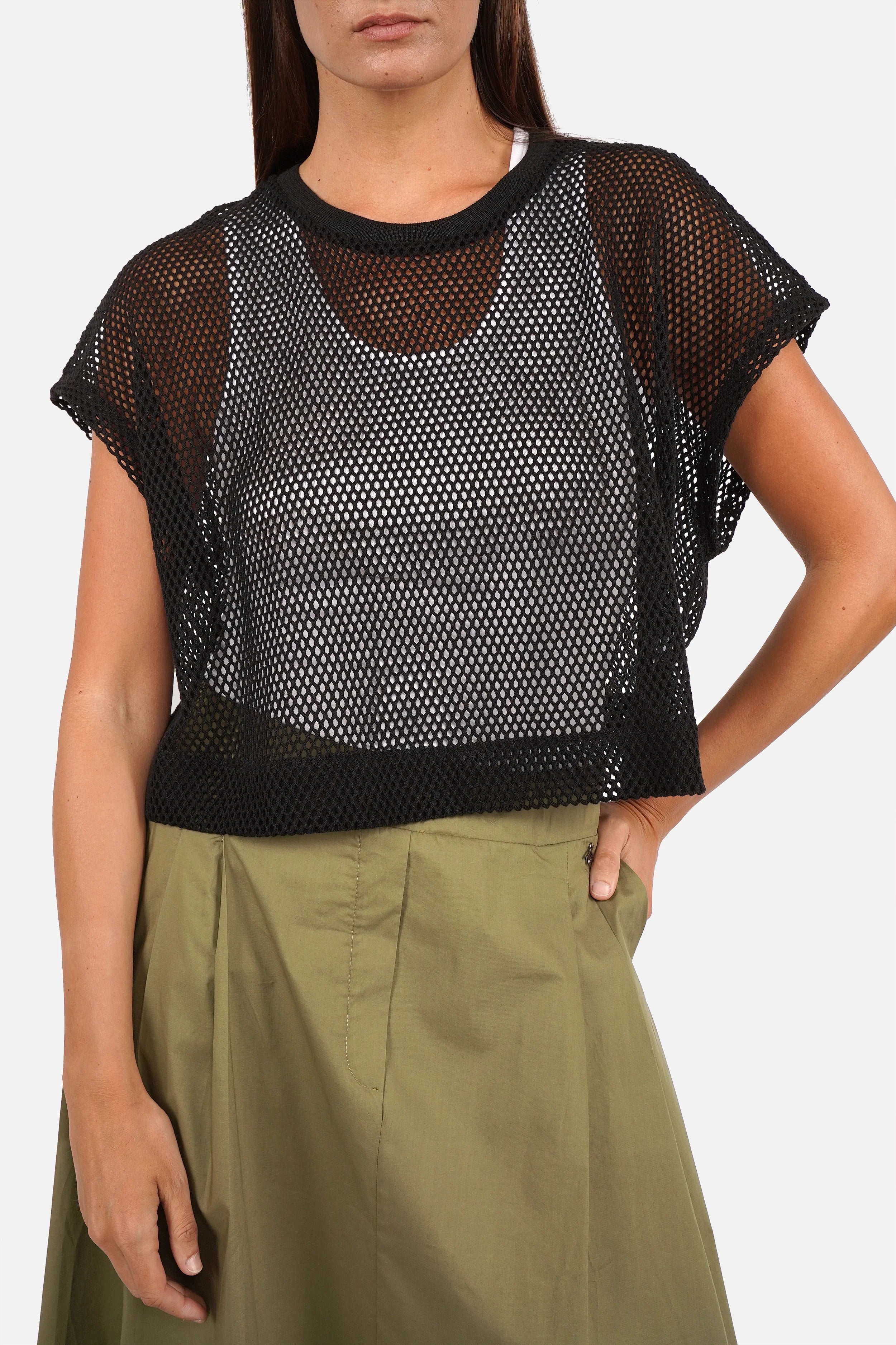 ELIX Cropped Oberteil aus gehäkeltem Stoff mit Rundhalsausschnitt und loose fit