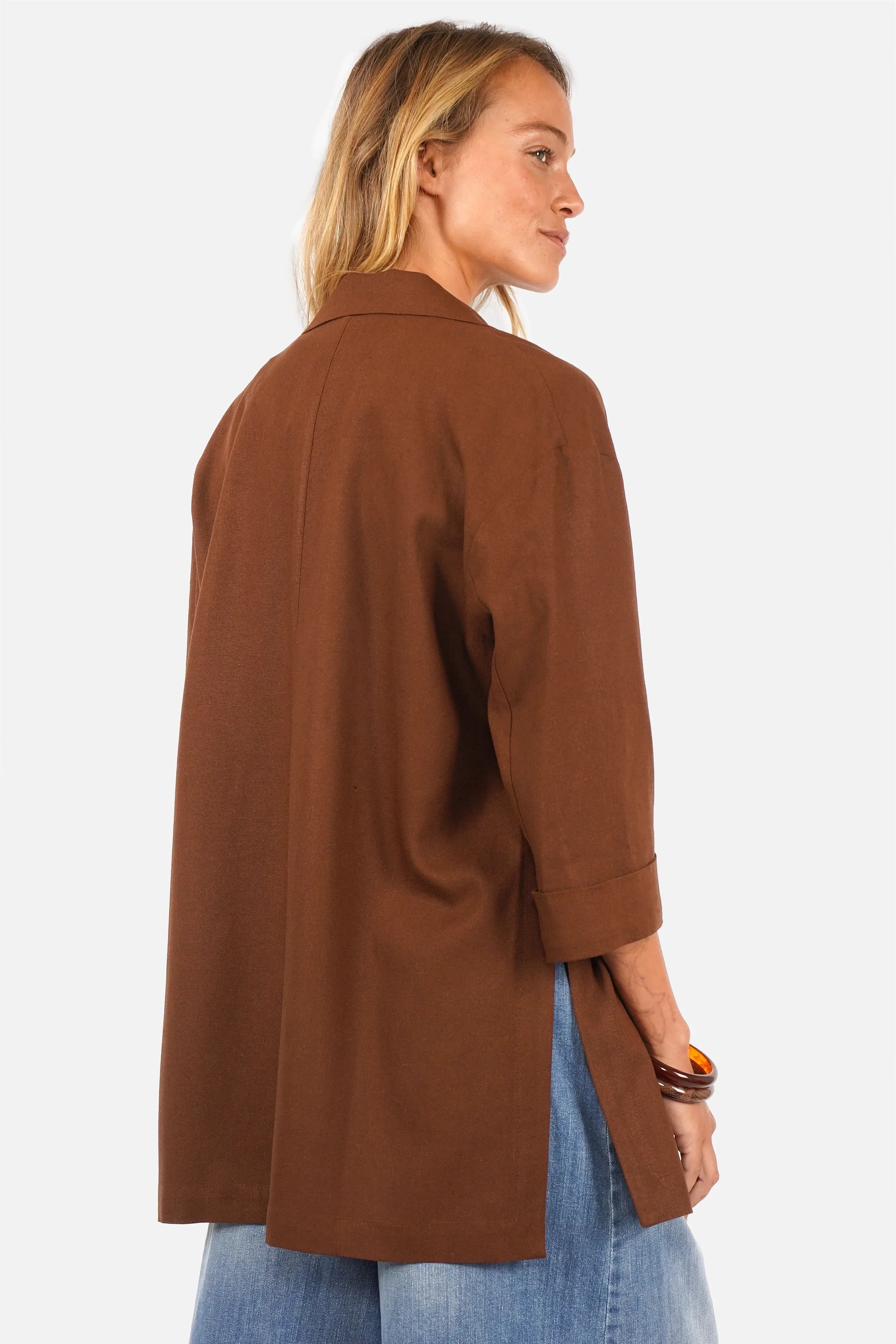 ELODIA Oversized Blazer aus leichtem Leinen-Mix mit Reverskragen und Doppelreiher Knopfverschluss