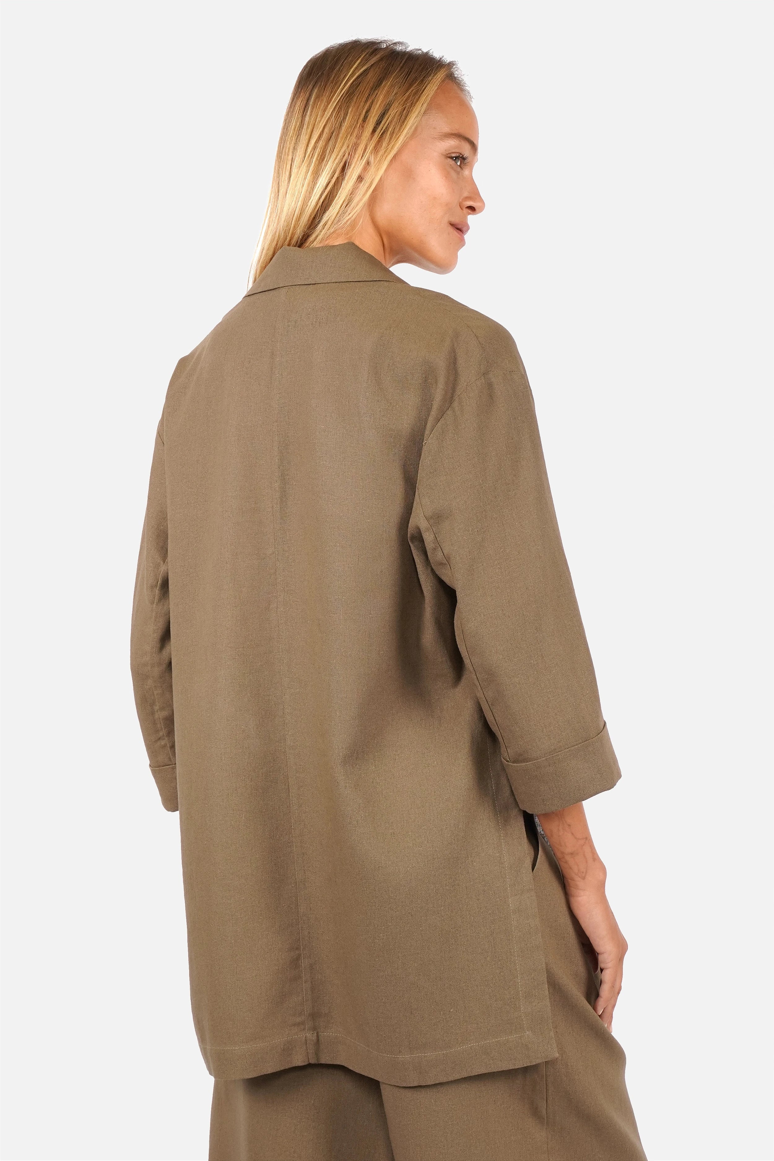 ELODIA Oversized Blazer aus luftig leichtem Leinenmix mit Reverskragen und Doppelreiherknöpfen