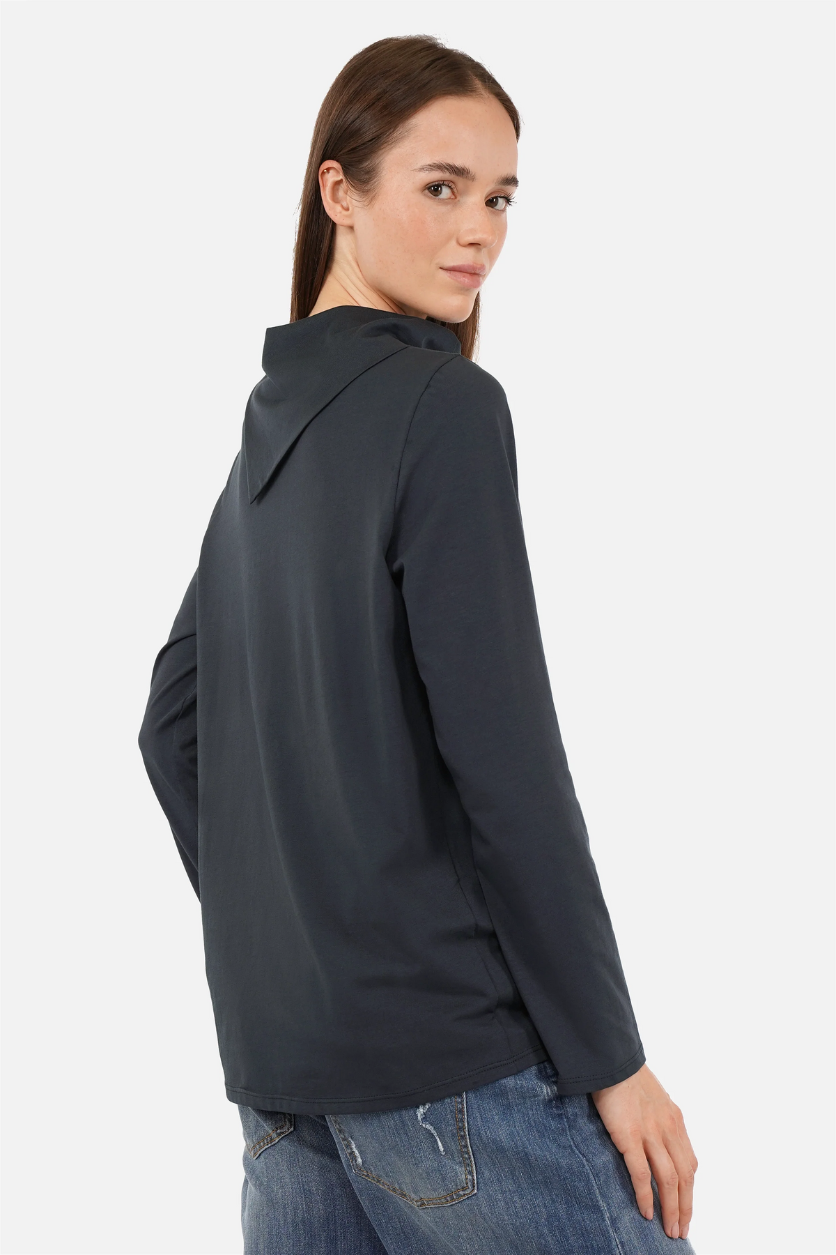 FARAMI Longsleeve mit asymmetrischem Kragen aus weichem Baumwolljersey und langen Ärmeln