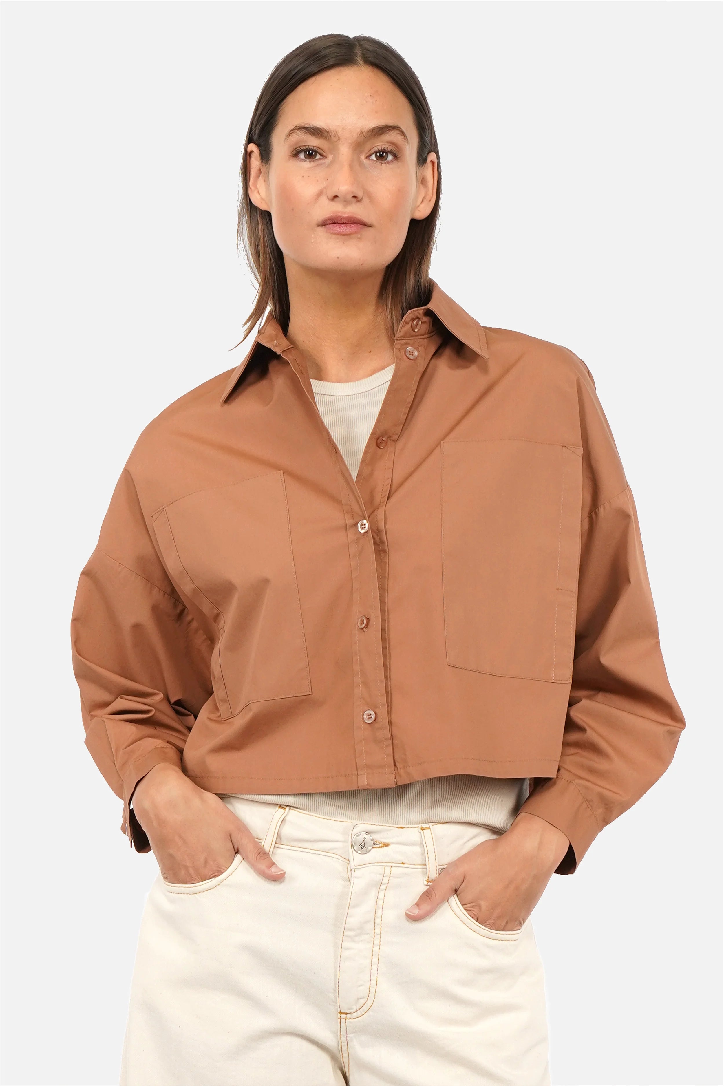 FELIDI Hemdjacke aus leichtem Baumwoll-Hemdstoff mit cropped Relaxed Fit und Hemdkragen