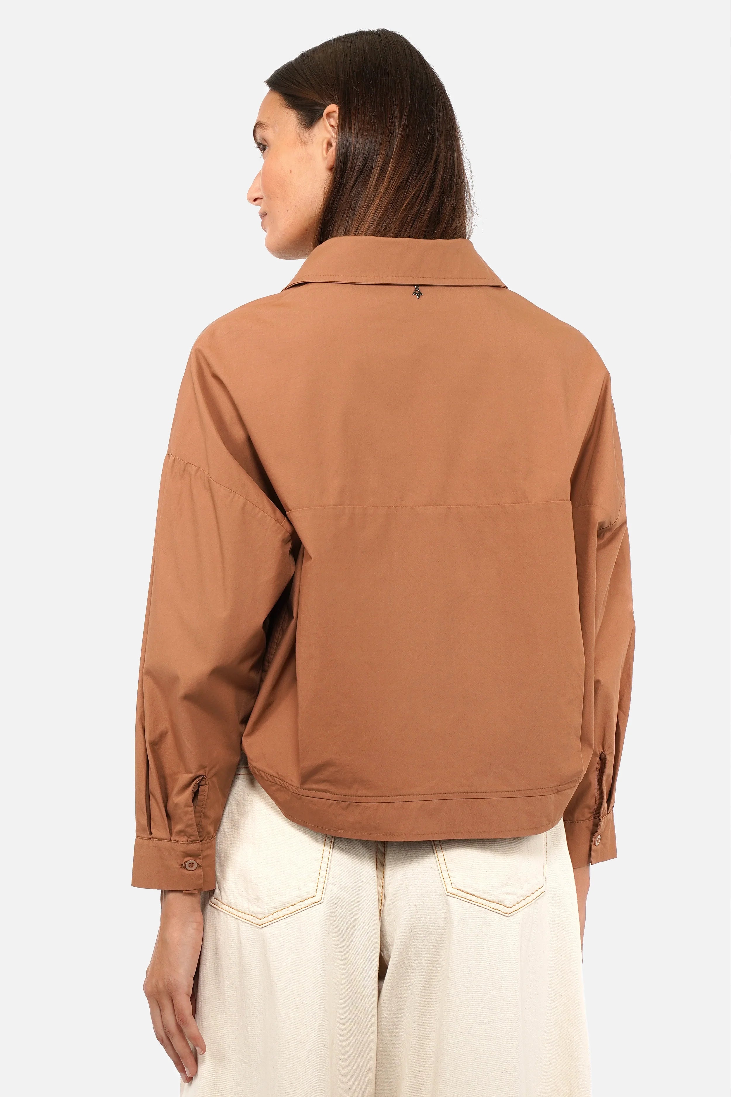 FELIDI Hemdjacke leichte Baumwoll-Hemdjacke mit Kragen und Knopfleiste, relaxed fit, cropped, Patch-Taschen, zweifach tragbar