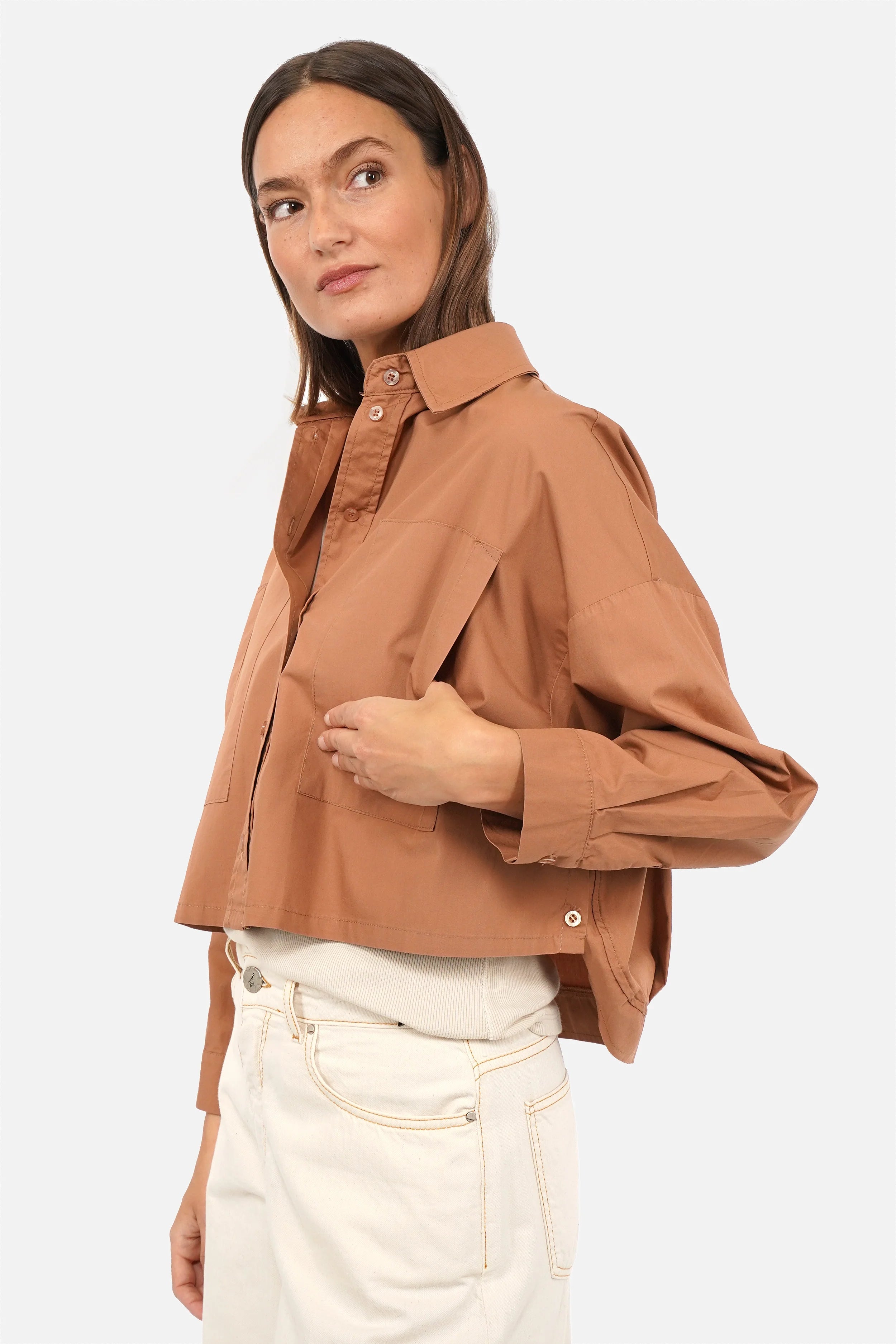 Leichte FELIDI Hemdjacke aus Baumwoll-Webstoff mit Hemdkragen und Knopfleiste, cropped und relaxed fit