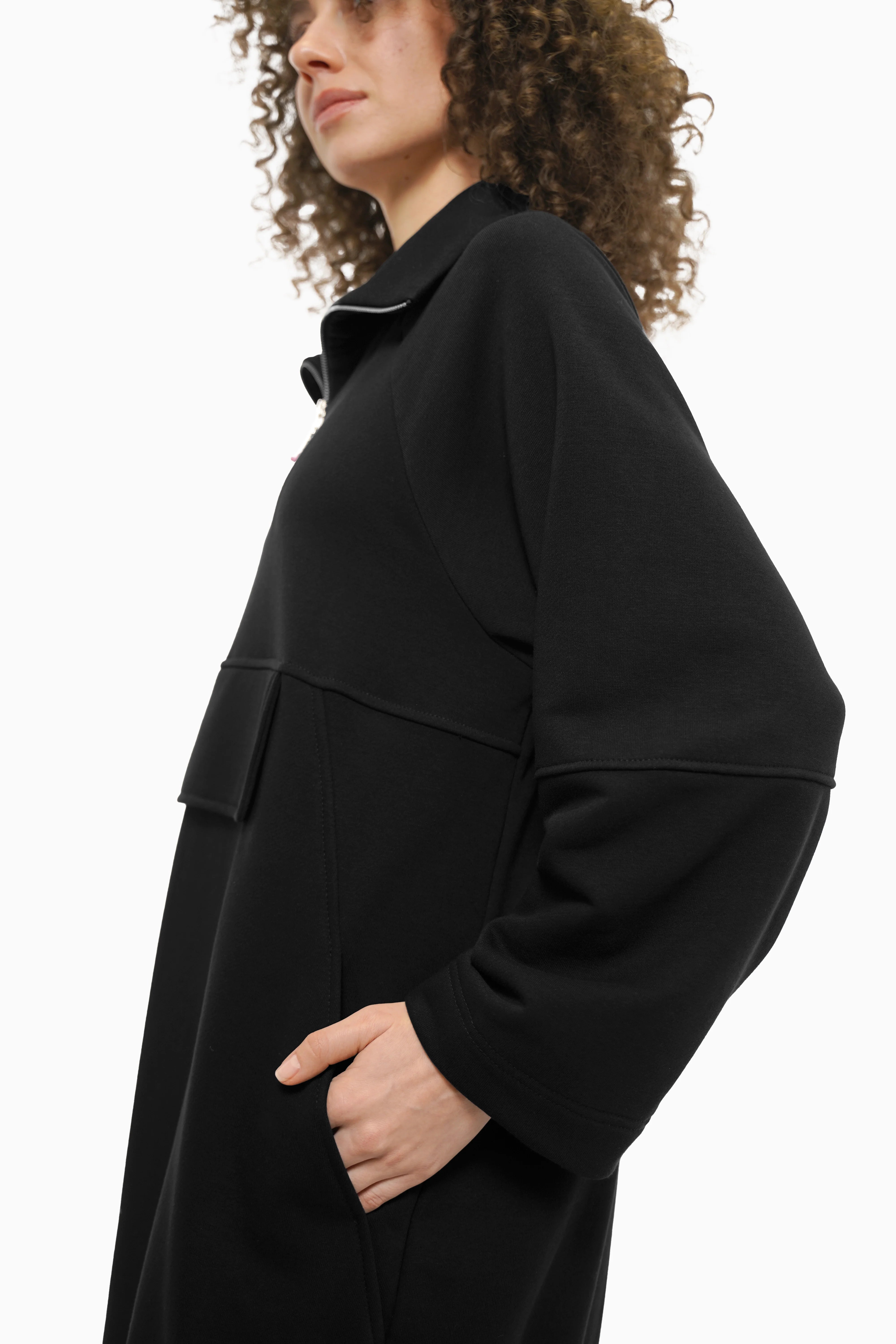 GWYN Half-Zip Sweatkleid in soft cotton fabric with raglan sleeves and side pockets