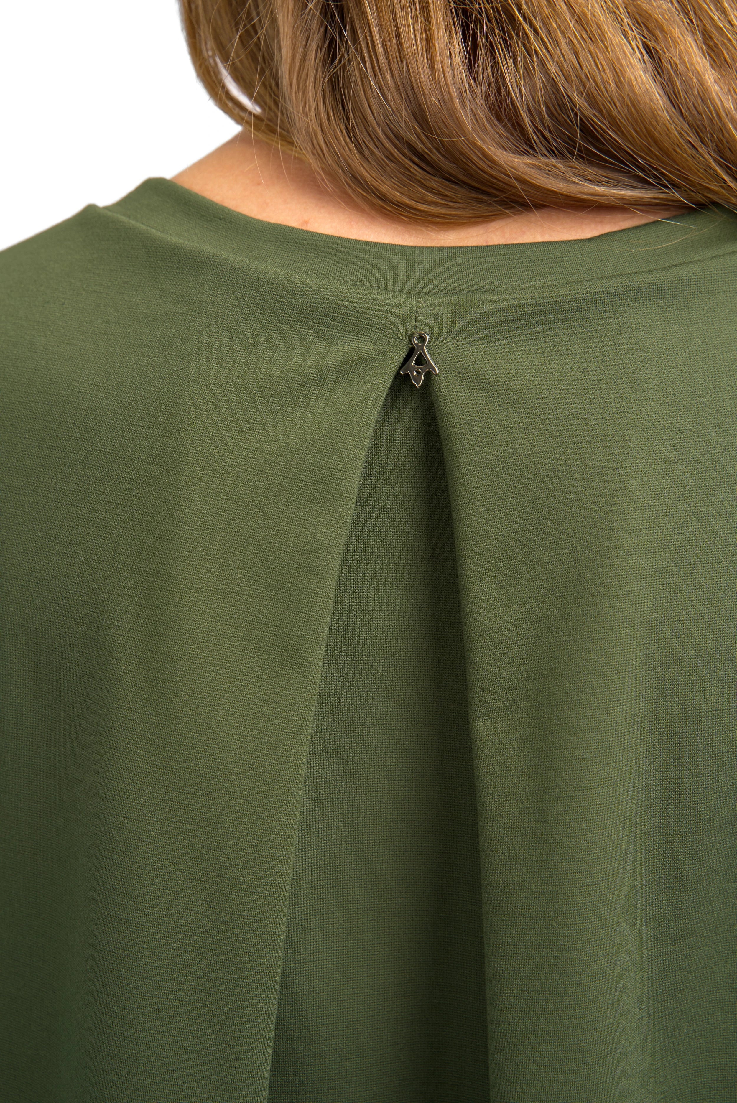 HAGLA Shirt aus hochwertigem Viskose-Mix mit Rundhalsausschnitt, elastischen Ärmelbündchen und dezenter Rückenfalte in Olivgrün