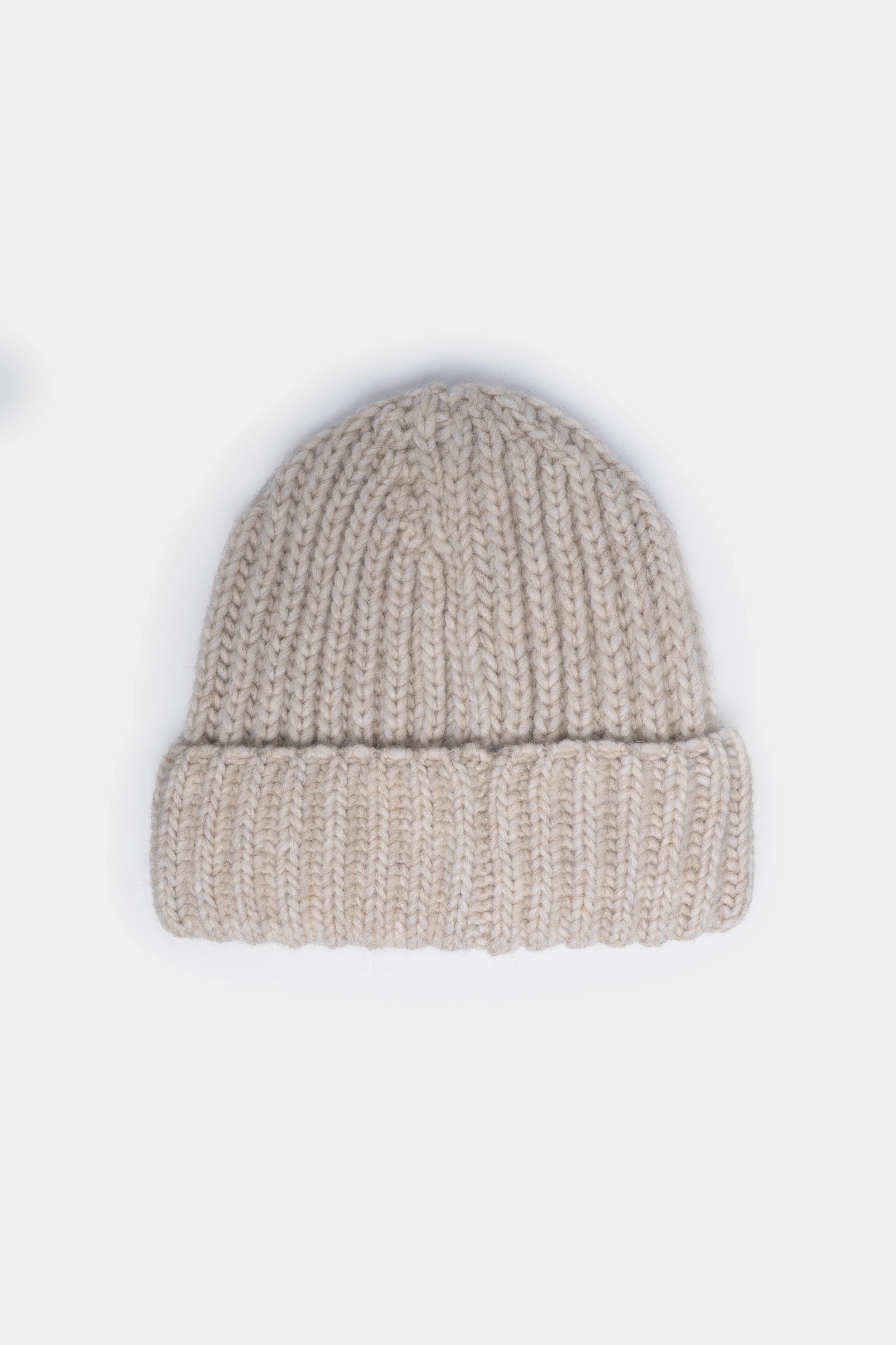 HATY Strickmütze grob gestrickt mit breitem Umschlag und weichem Wollmix in Beige