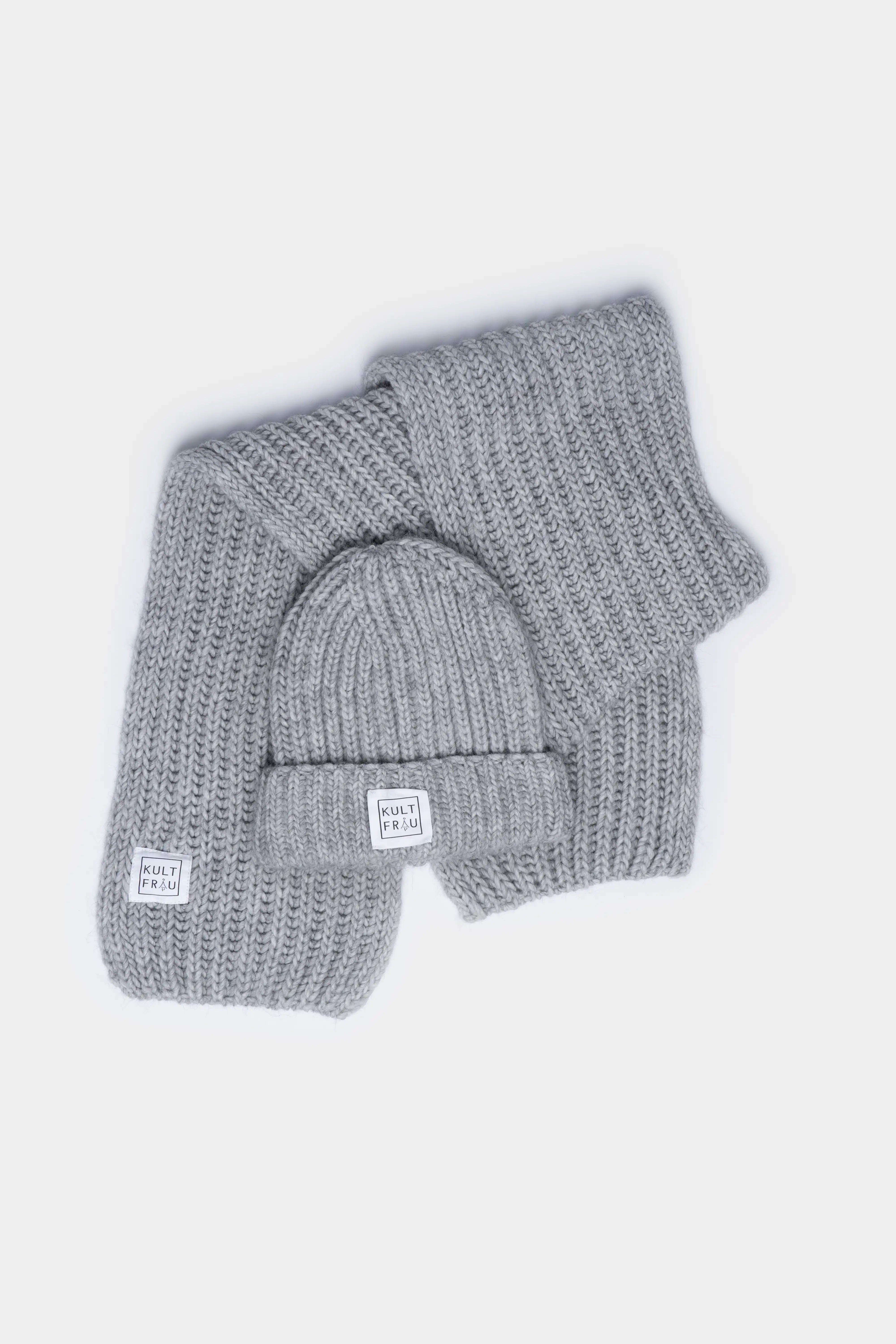 SCARFY Strickschal grob gerippter, weicher Wollmix Schal in Grau, 185 cm lang, 25 cm breit