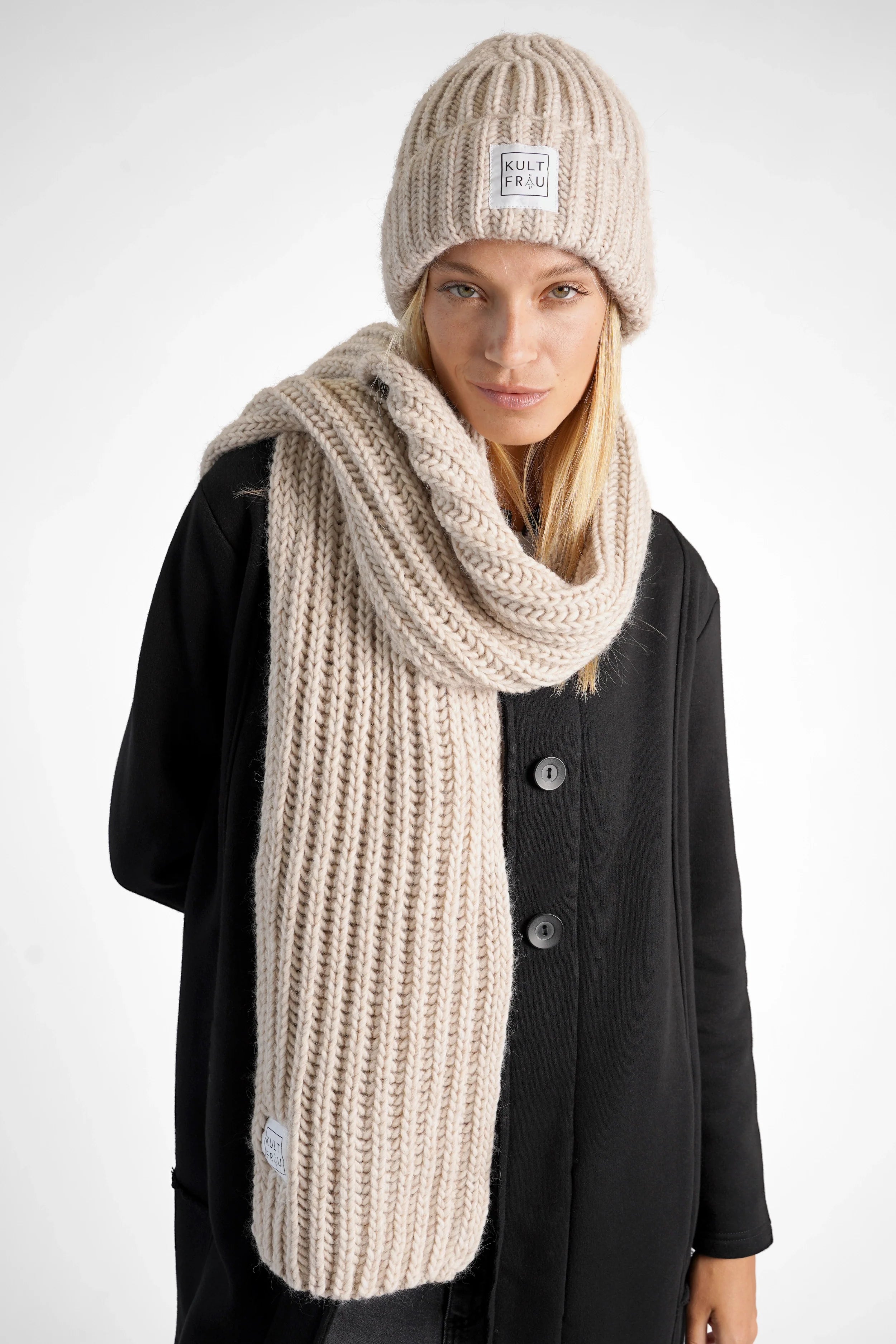 SCARFY Strickschal langer weicher Wollmix Schal grober Rippstrick Onesize