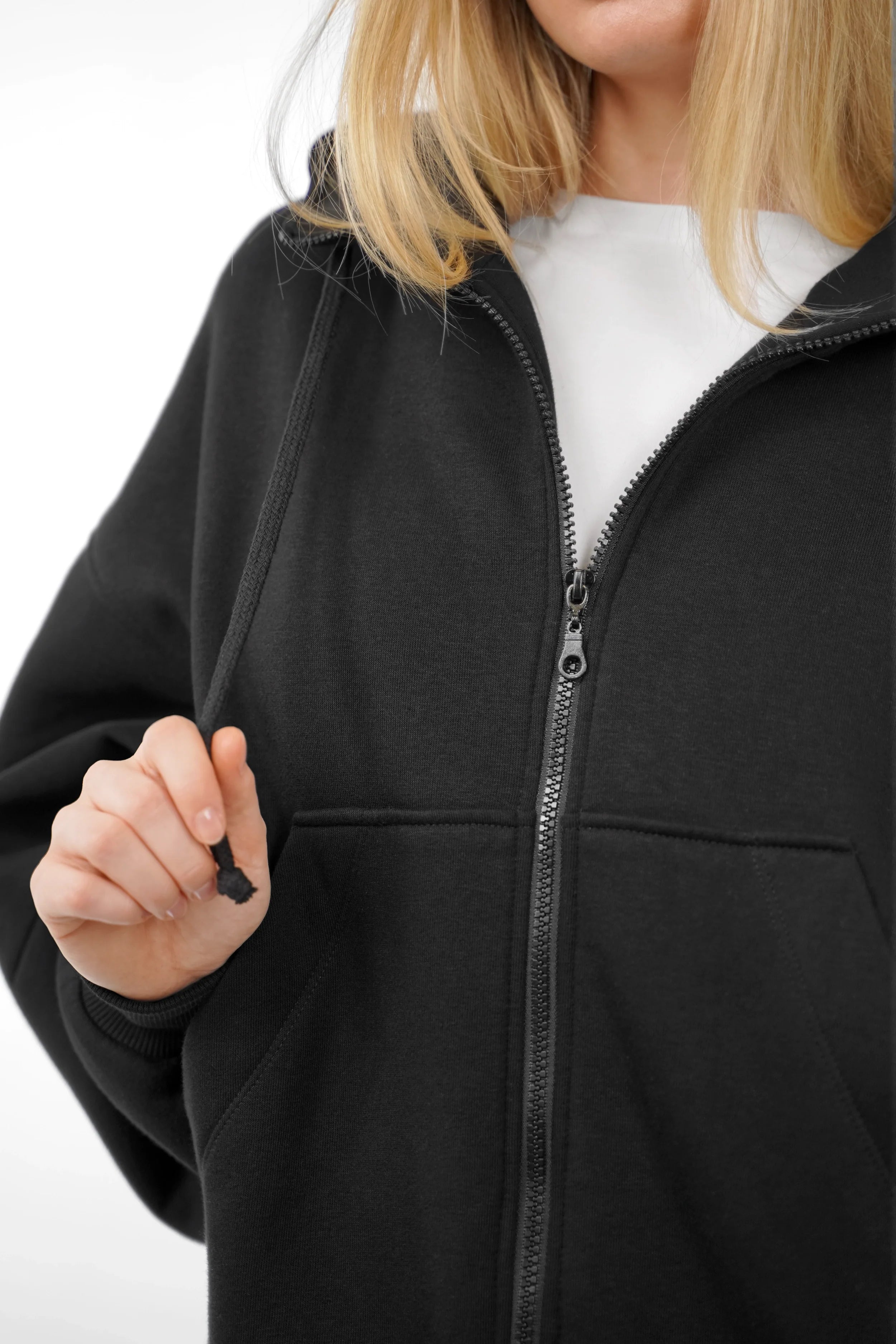 HEDIE Zip-Hoodie mit Kapuze, Reißverschluss und voluminösen Sakeia-Ärmeln in relaxed Fit