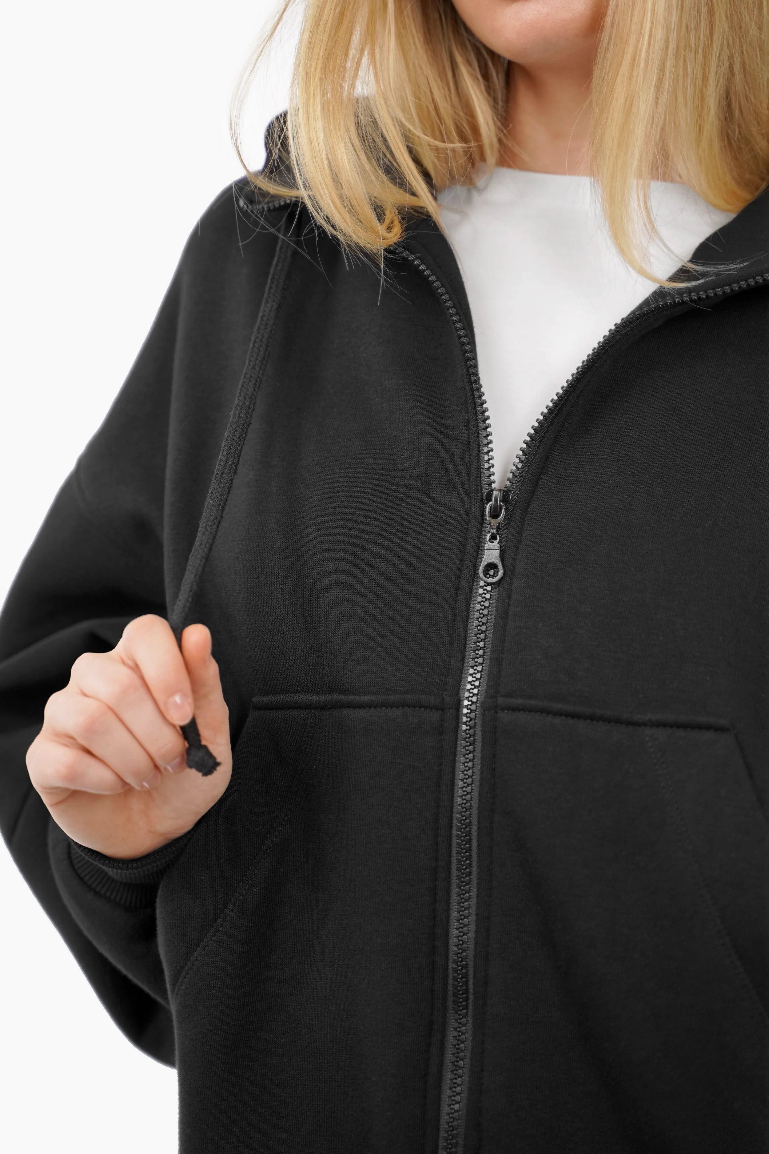 HEDIE Zip-Hoodie mit Kapuze, Reißverschluss, überschnittenen Schultern und voluminösen Ärmeln in entspannter Passform