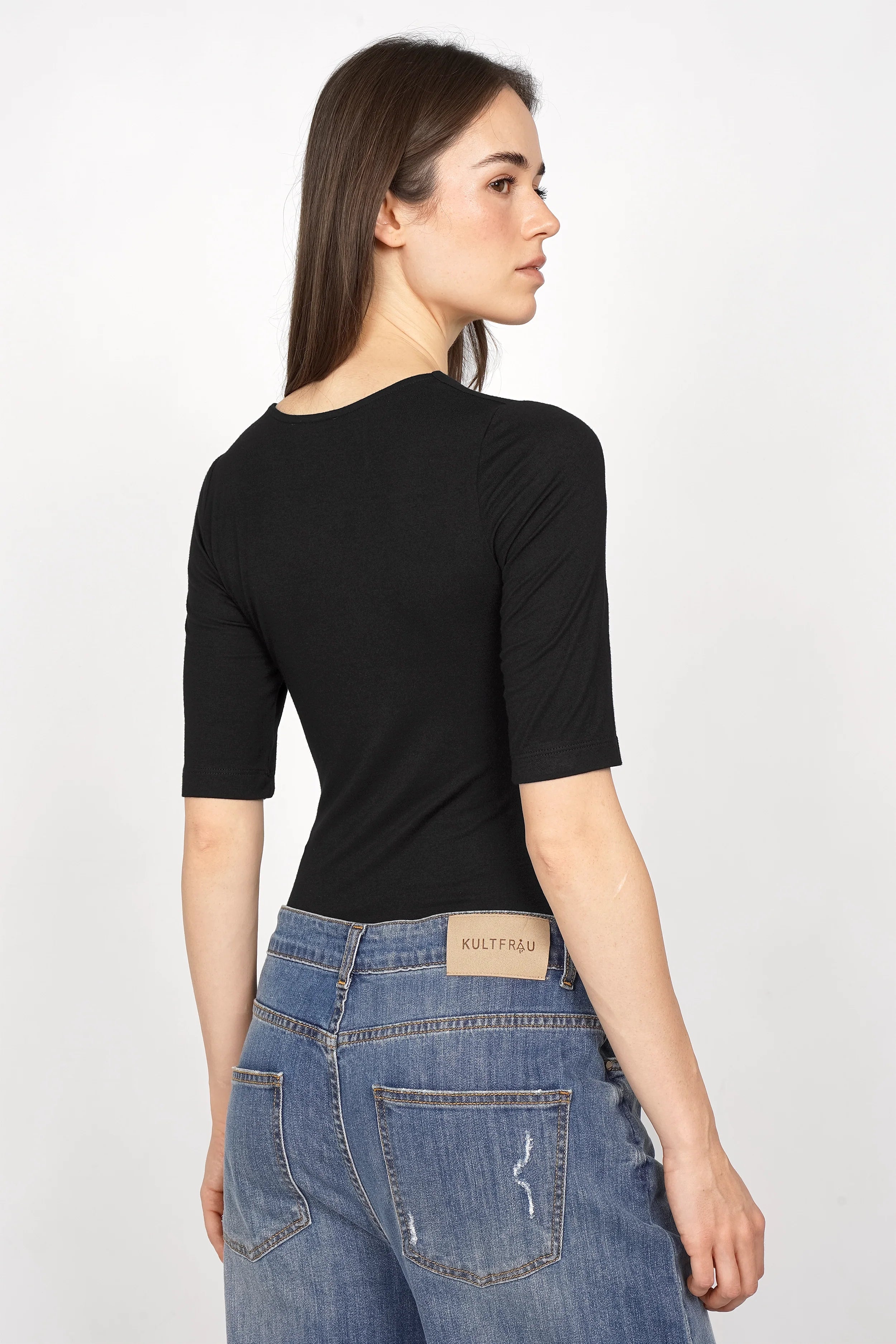 JALYN Shirt schwarzes Jerseyshirt mit halblangen Ärmeln und Slim Fit, Rückenansicht