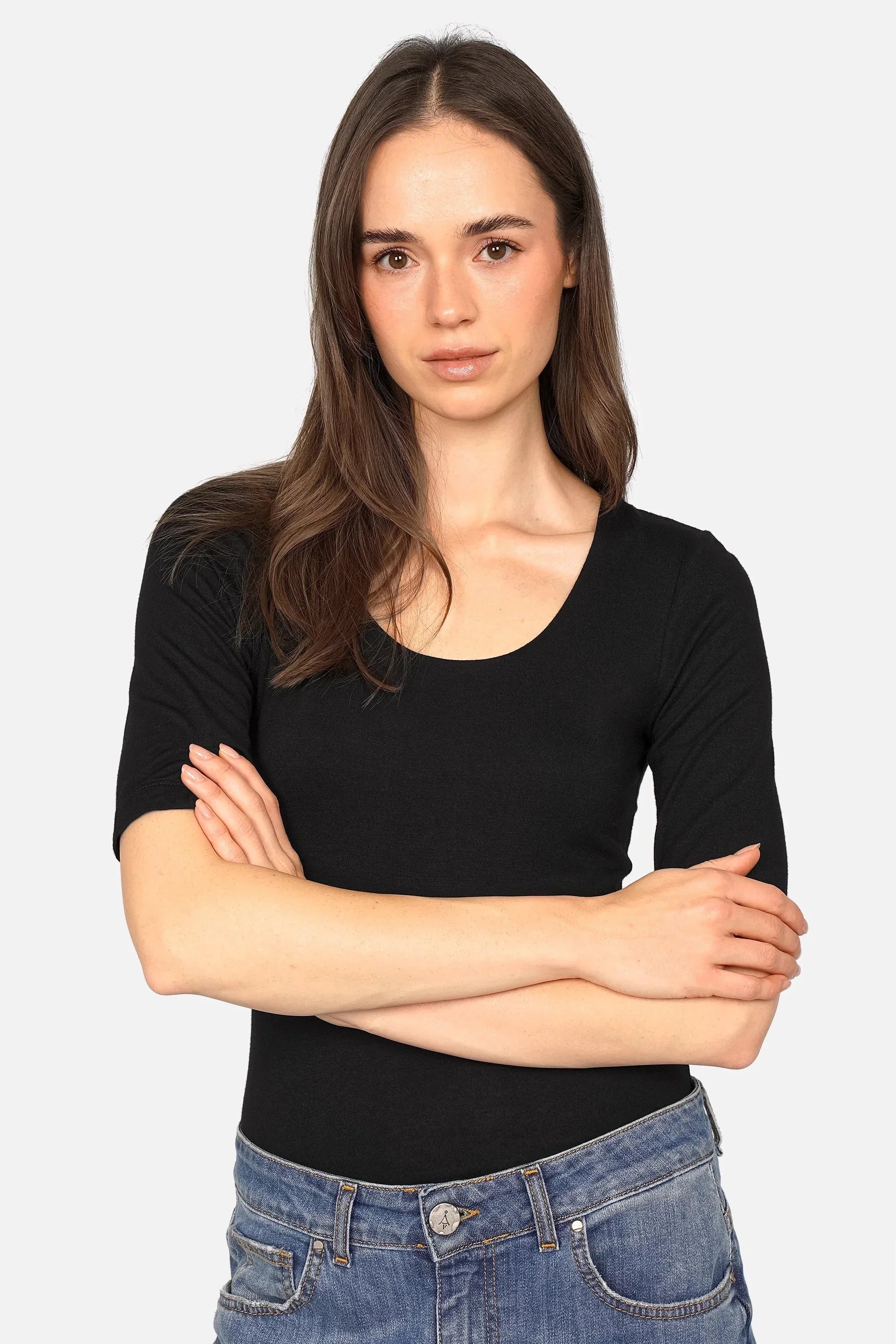 JALYN Shirt Damen Jerseyshirt mit U-Boot Ausschnitt und Halbarm in Slim Fit