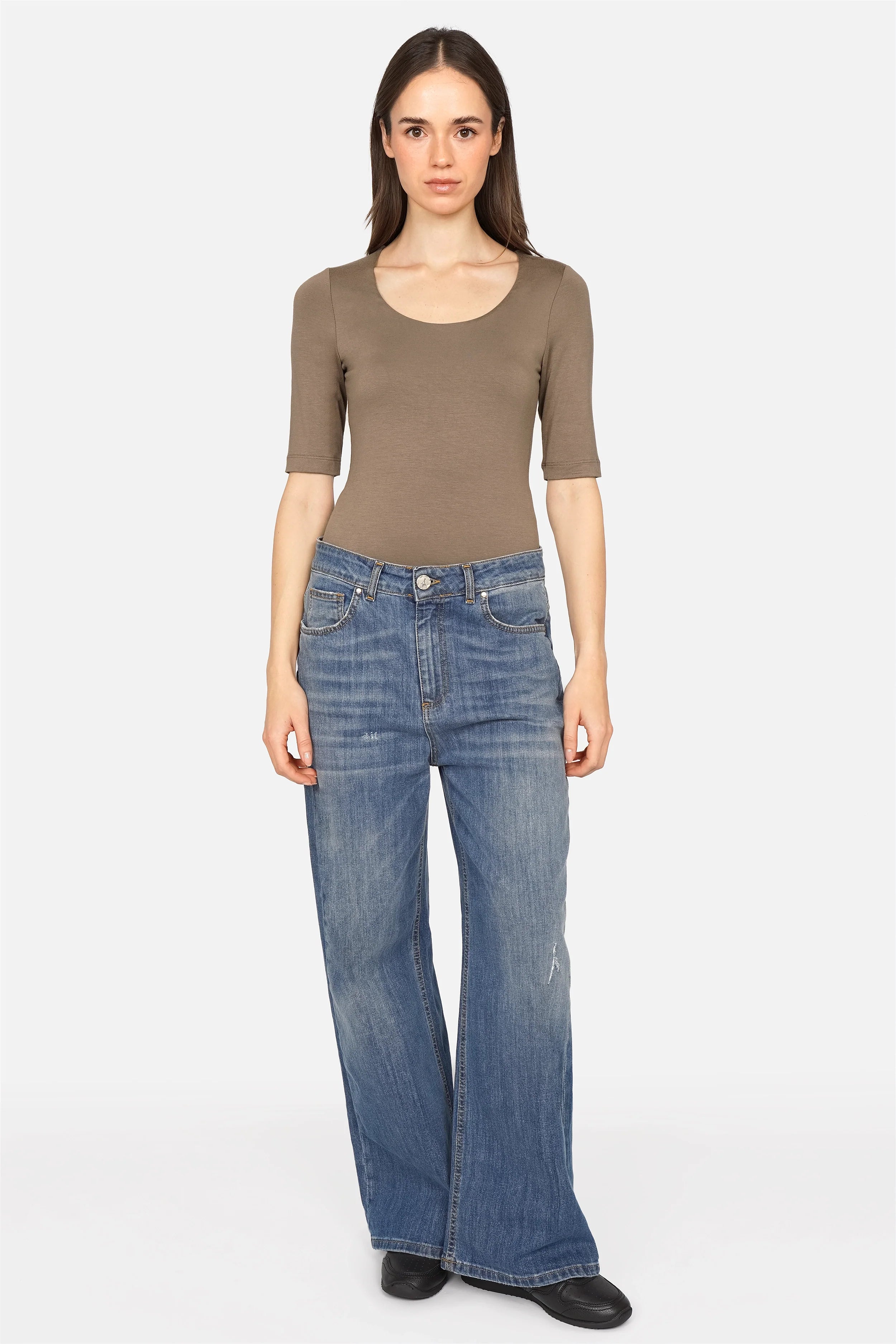 JALYN Shirt Damen Jerseyshirt mit U-Boot Ausschnitt und halblangen Ärmeln slim fit aus weicher Viskose