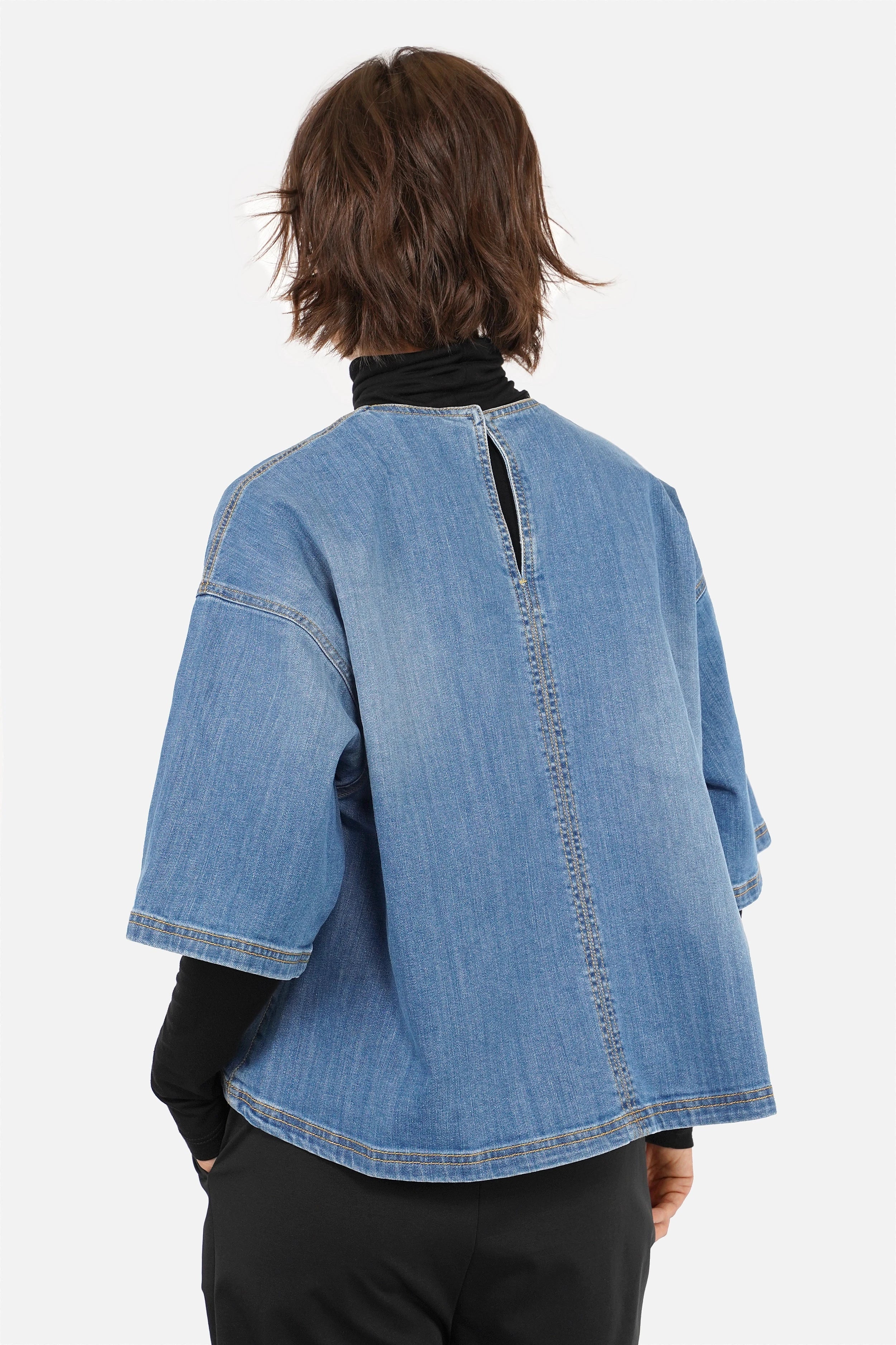 Leichte JANTE Denim Bluse mit Used-Waschung und Rundhalsausschnitt
