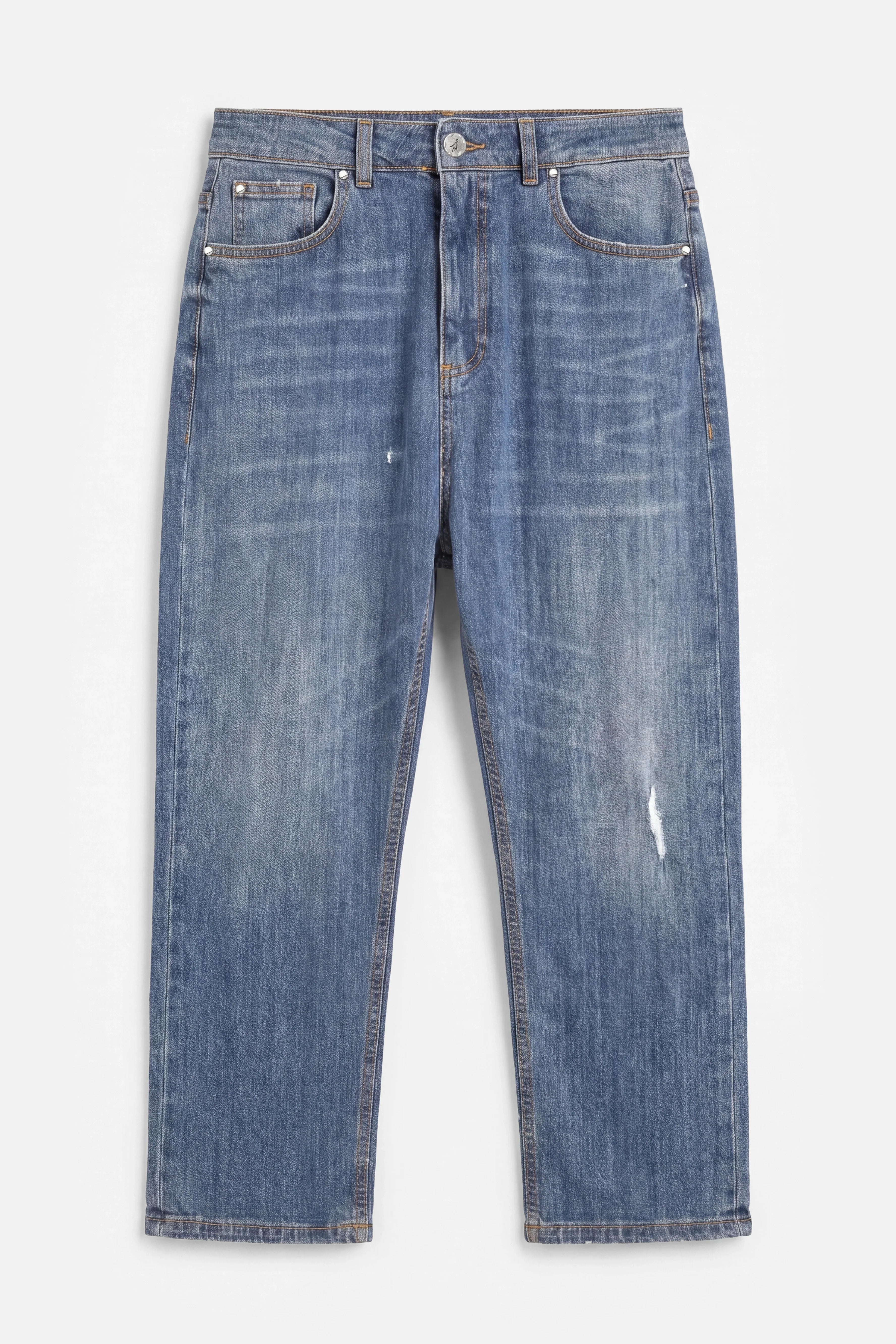 JEANY Baggy Jeans lockerer Boyfriend-Style mit destroyed Waschung und Gürtel, italienischer leichter Denim