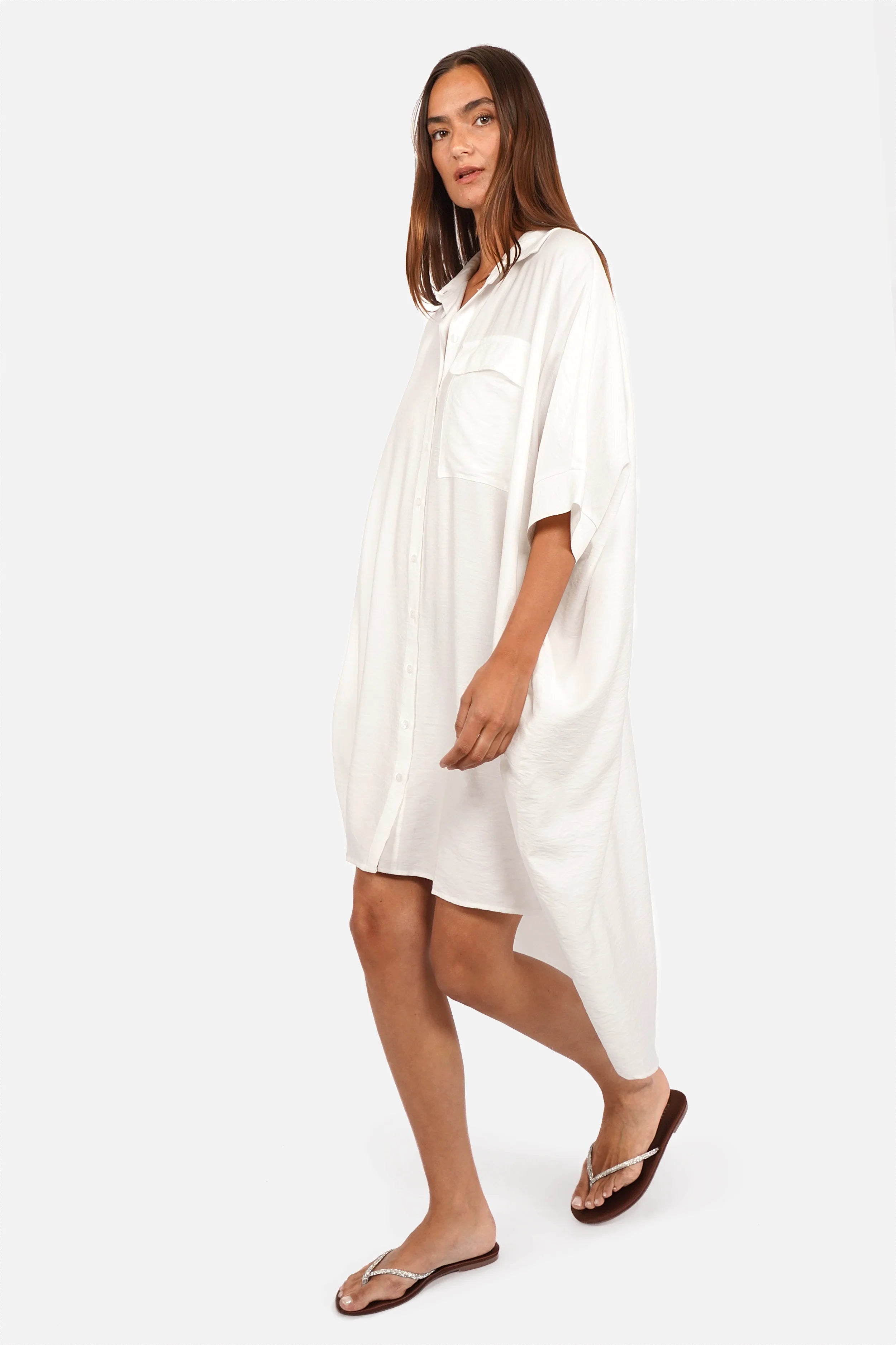 JELISSA Hemdkleid oversized Viskose Hemdkleid mit Fledermausärmeln und seitlichen Taschen