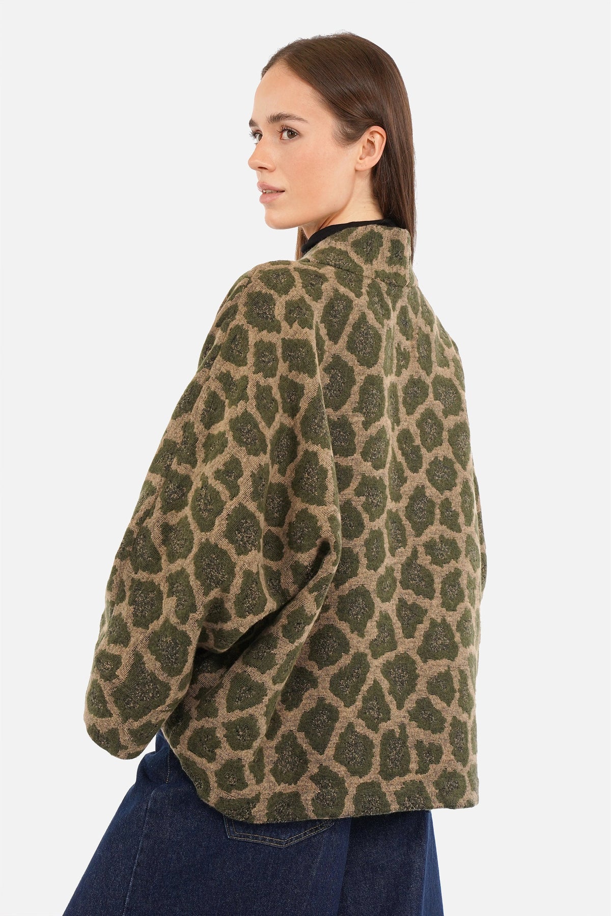 JINA Kimono-Jacke im Leo-Jacquard mit offenem Schnitt und breitem Kragen