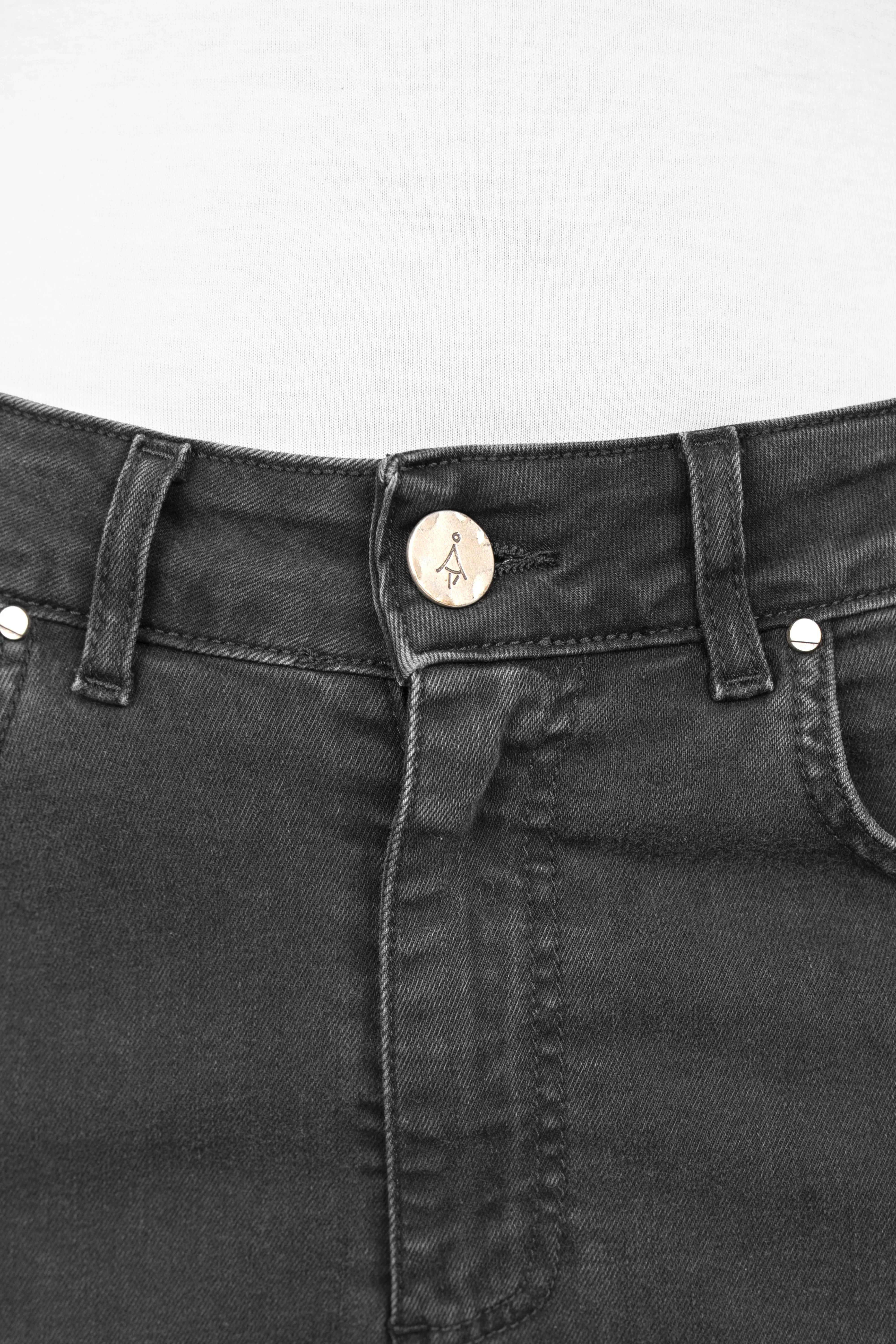 Close-up of faded black JOOSY Wide Leg Jeans waistband with button and zipper closure