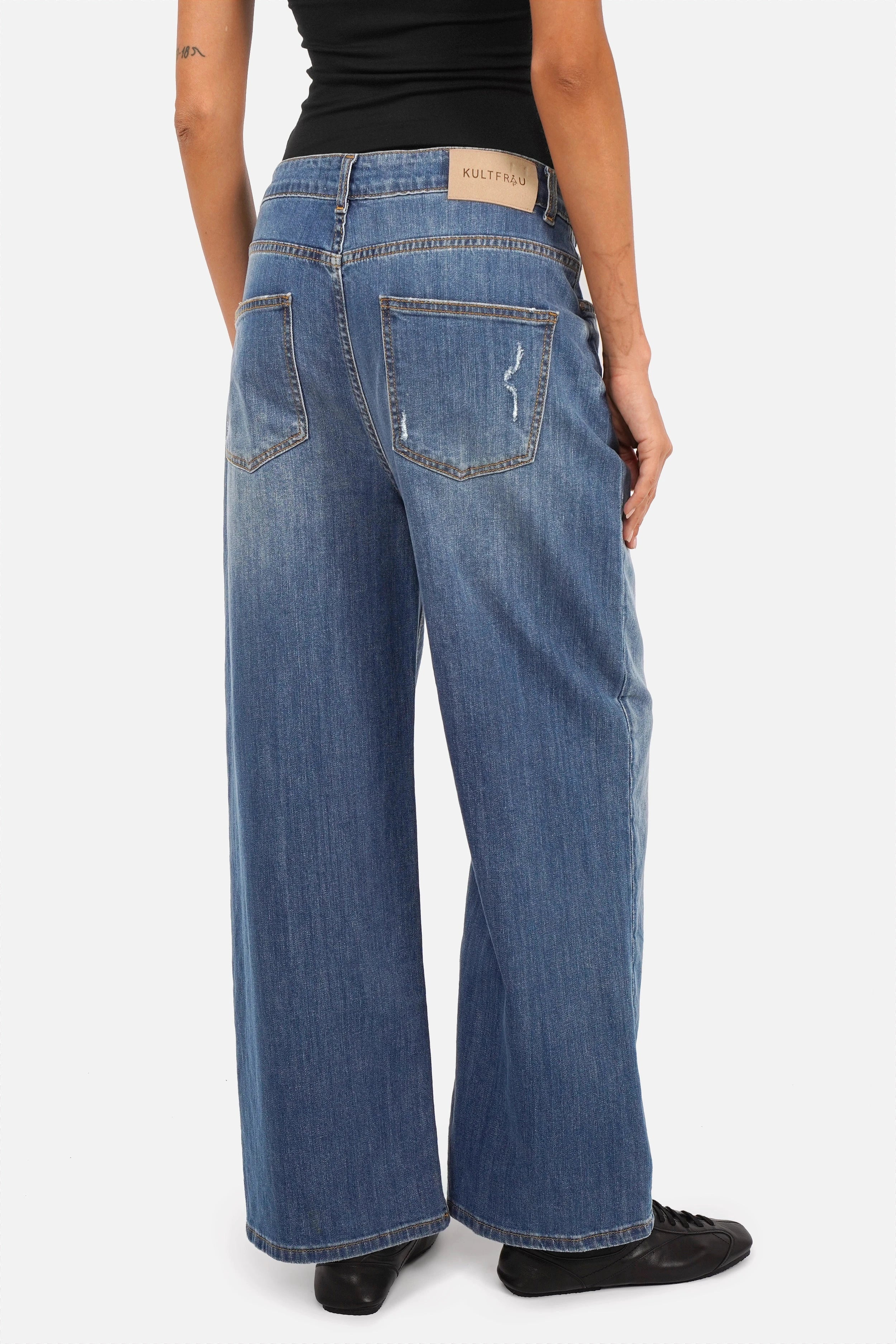 JOOSY Wide Leg Jeans aus italienischem Denim mit Used-Waschung und Relaxed Fit