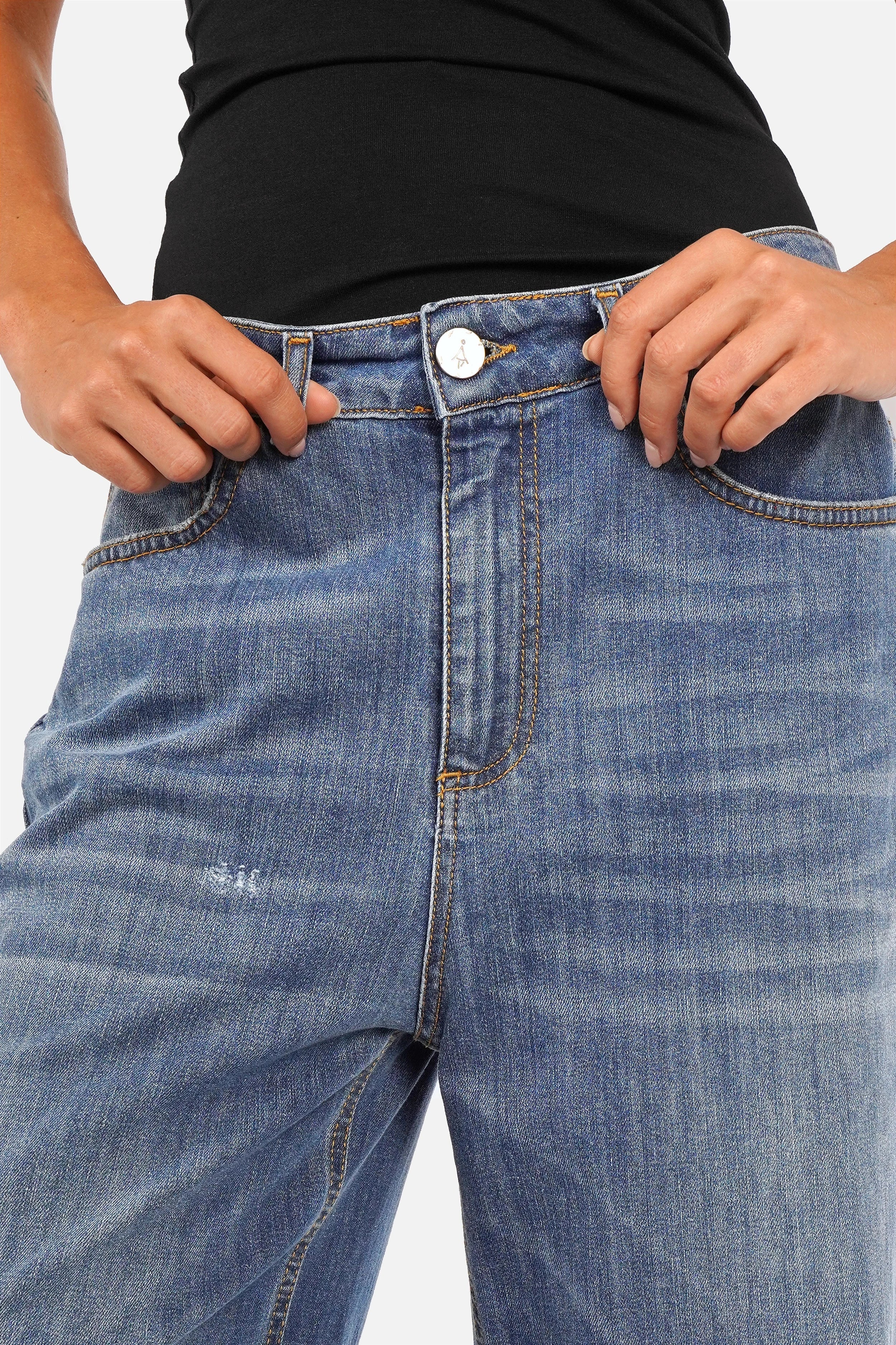 JOOSY Wide Leg Jeans aus weichem, elastischem Denim mit Used-Waschung und weitem Bein in Italien gefertigt