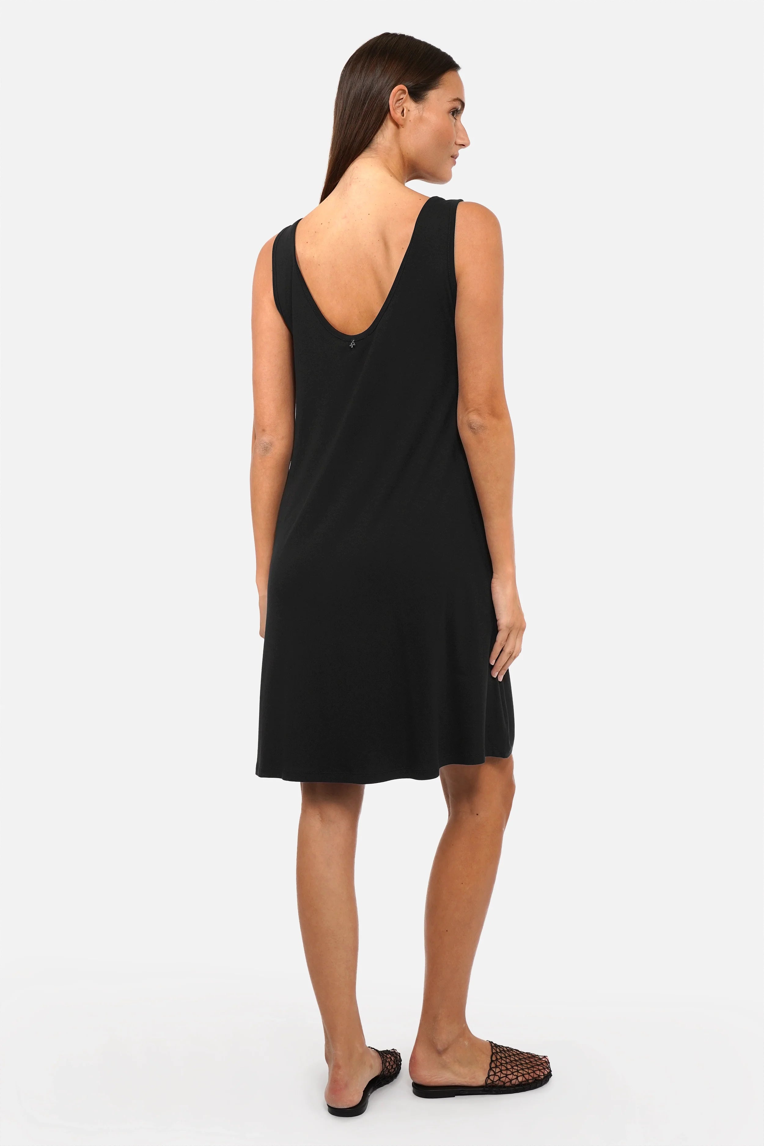 JOVRA Jersey Kleid fließender Viskosejersey mit tiefem Rundhals- und Rückenausschnitt in A-Linie und Mini-Länge